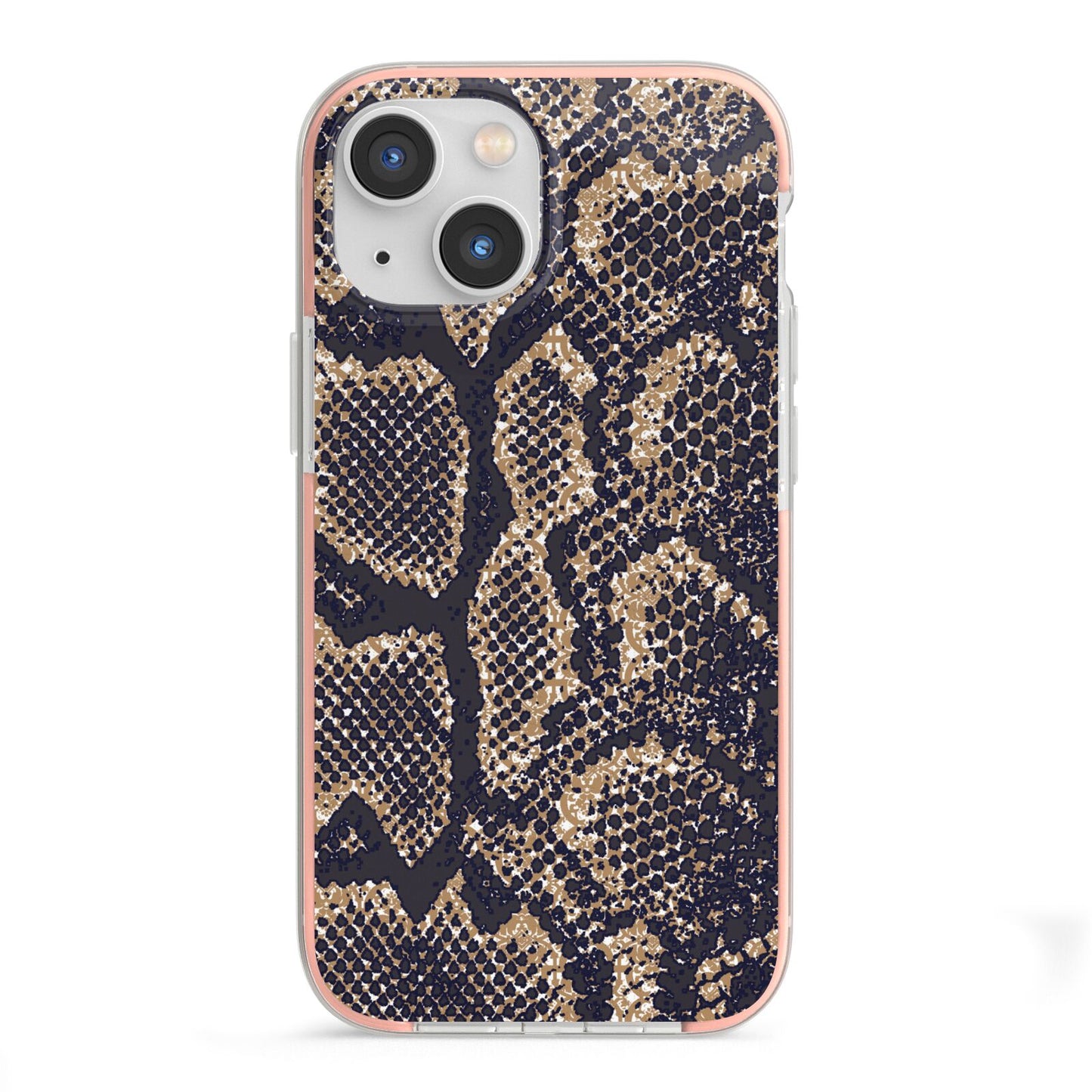 Brown Snakeskin iPhone 13 Mini TPU Impact Case with Pink Edges