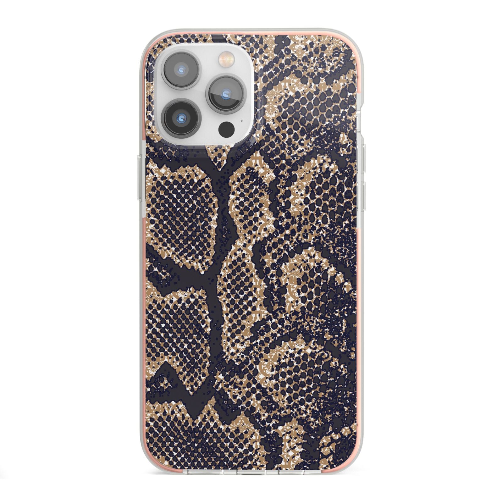 Brown Snakeskin iPhone 13 Pro Max TPU Impact Case with Pink Edges