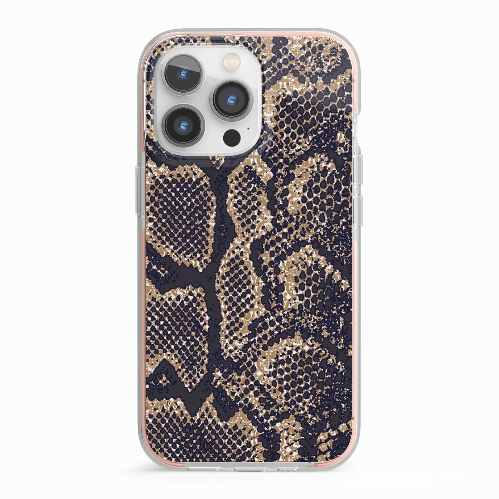 Brown Snakeskin iPhone 13 Pro TPU Impact Case with Pink Edges