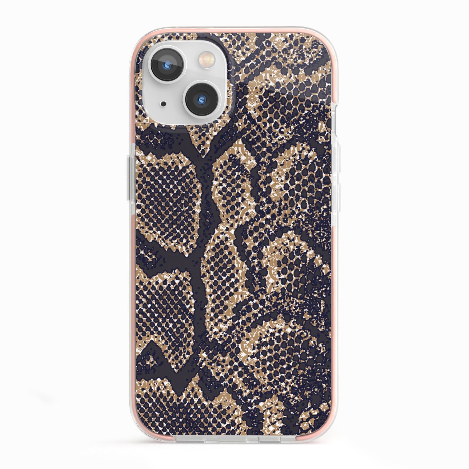 Brown Snakeskin iPhone 13 TPU Impact Case with Pink Edges