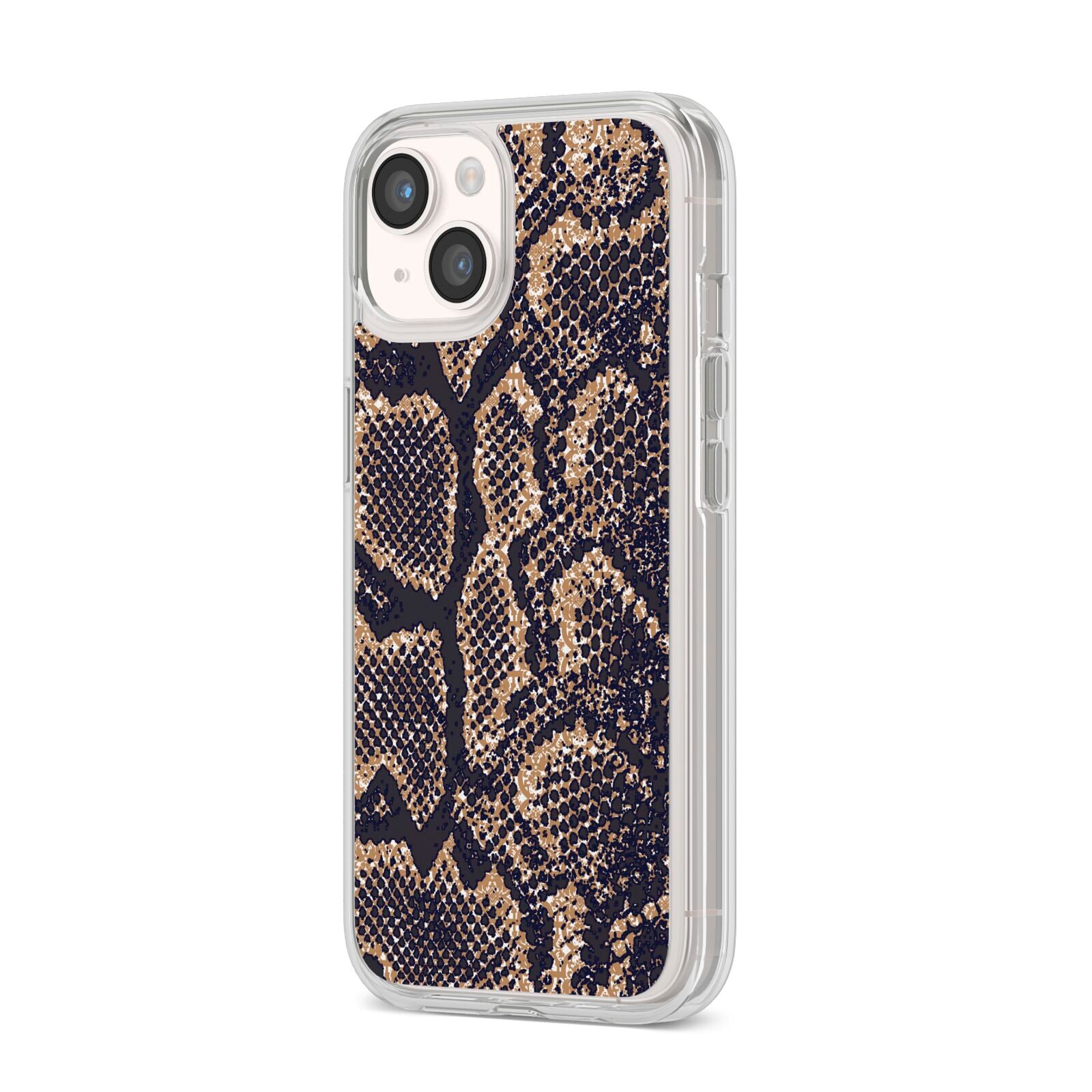 Brown Snakeskin iPhone 14 Clear Tough Case Starlight Angled Image