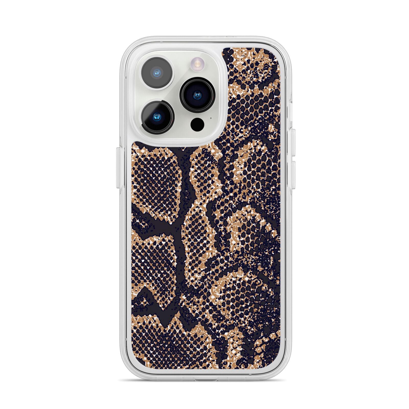 Brown Snakeskin iPhone 14 Pro Clear Tough Case Silver