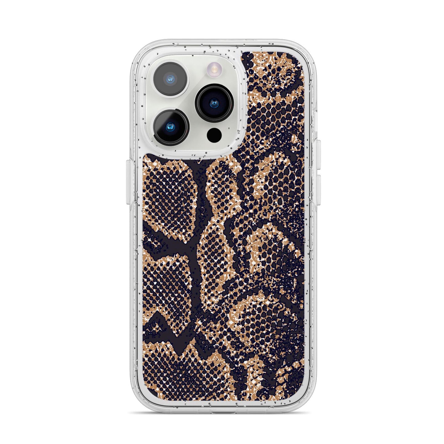 Brown Snakeskin iPhone 14 Pro Glitter Tough Case Silver