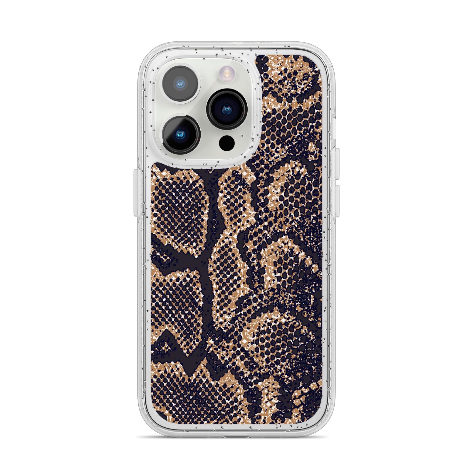 Brown Snakeskin iPhone 14 Pro Glitter Tough Case Silver