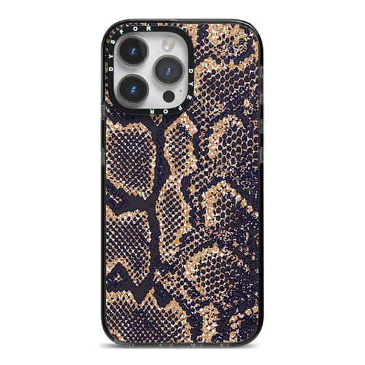 Brown Snakeskin iPhone 14 Pro Max Black Impact Case on Silver phone