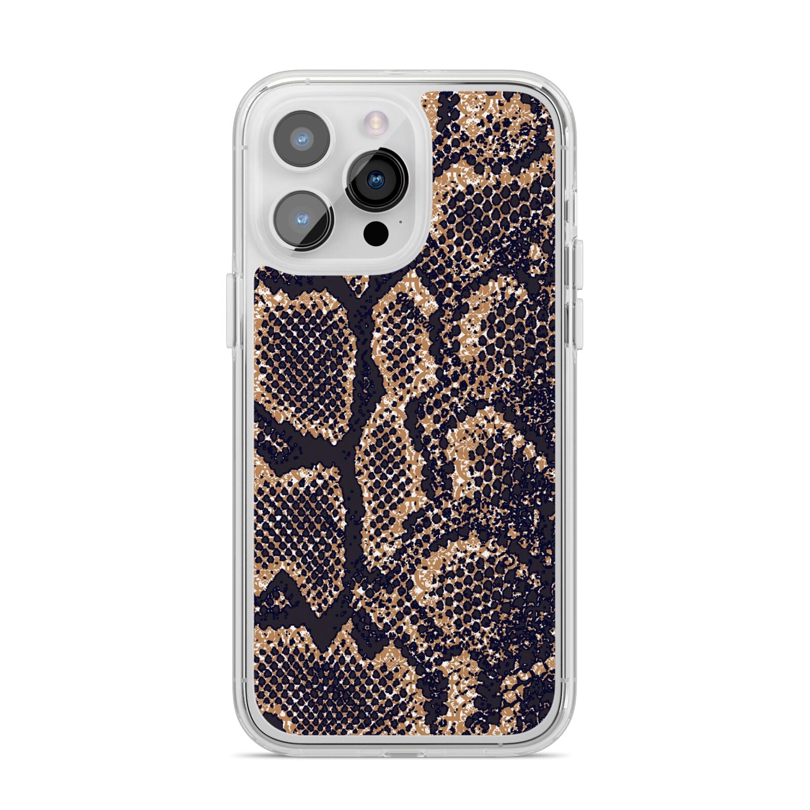 Brown Snakeskin iPhone 14 Pro Max Clear Tough Case Silver