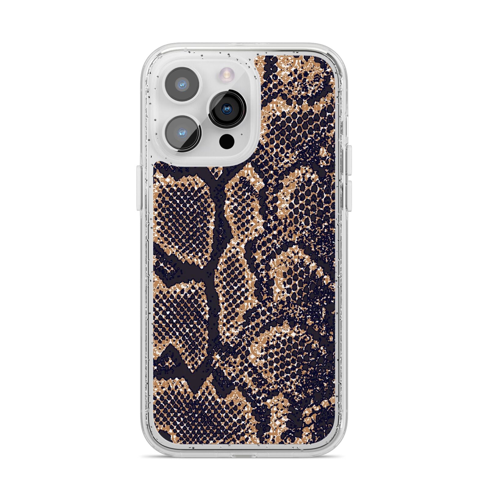 Brown Snakeskin iPhone 14 Pro Max Glitter Tough Case Silver