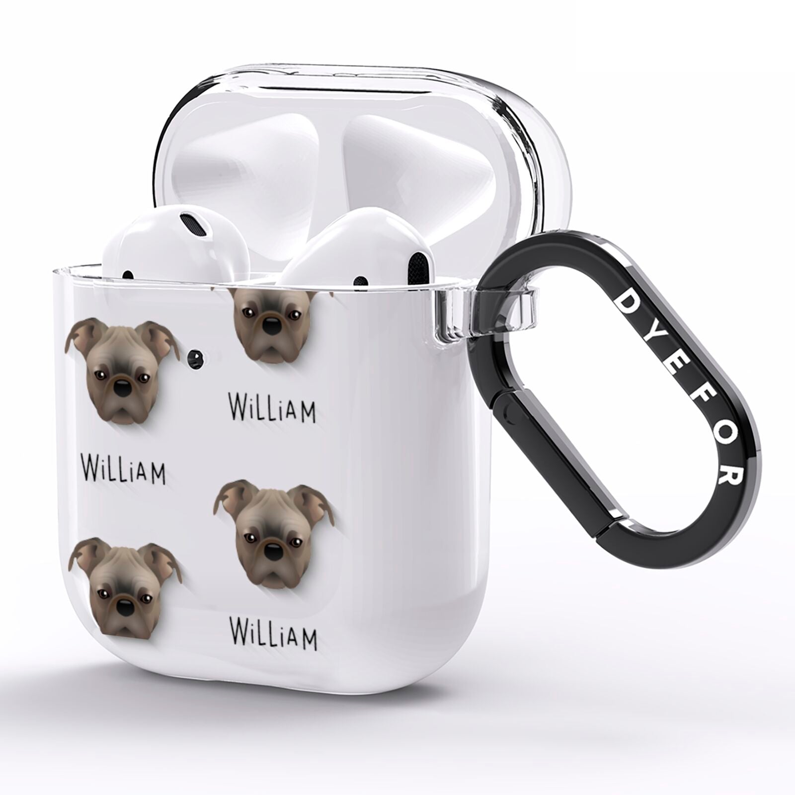 Bugg Icon with Name AirPods Clear Case Side Image