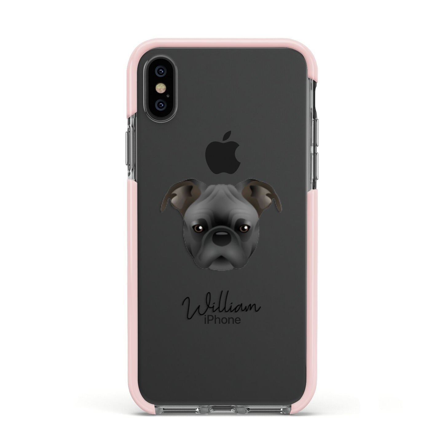 Bugg Personalised Apple iPhone Xs Impact Case Pink Edge on Black Phone