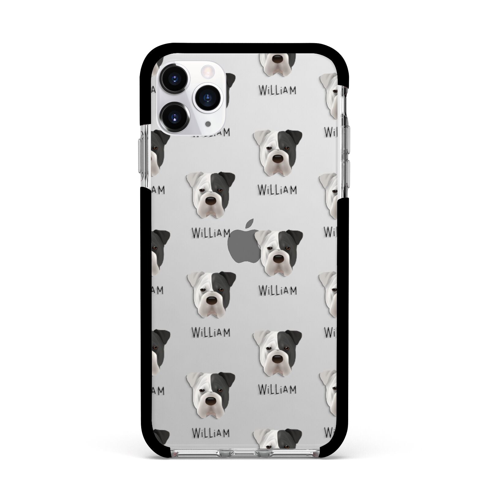 Bull Pei Icon with Name Apple iPhone 11 Pro Max in Silver with Black Impact Case