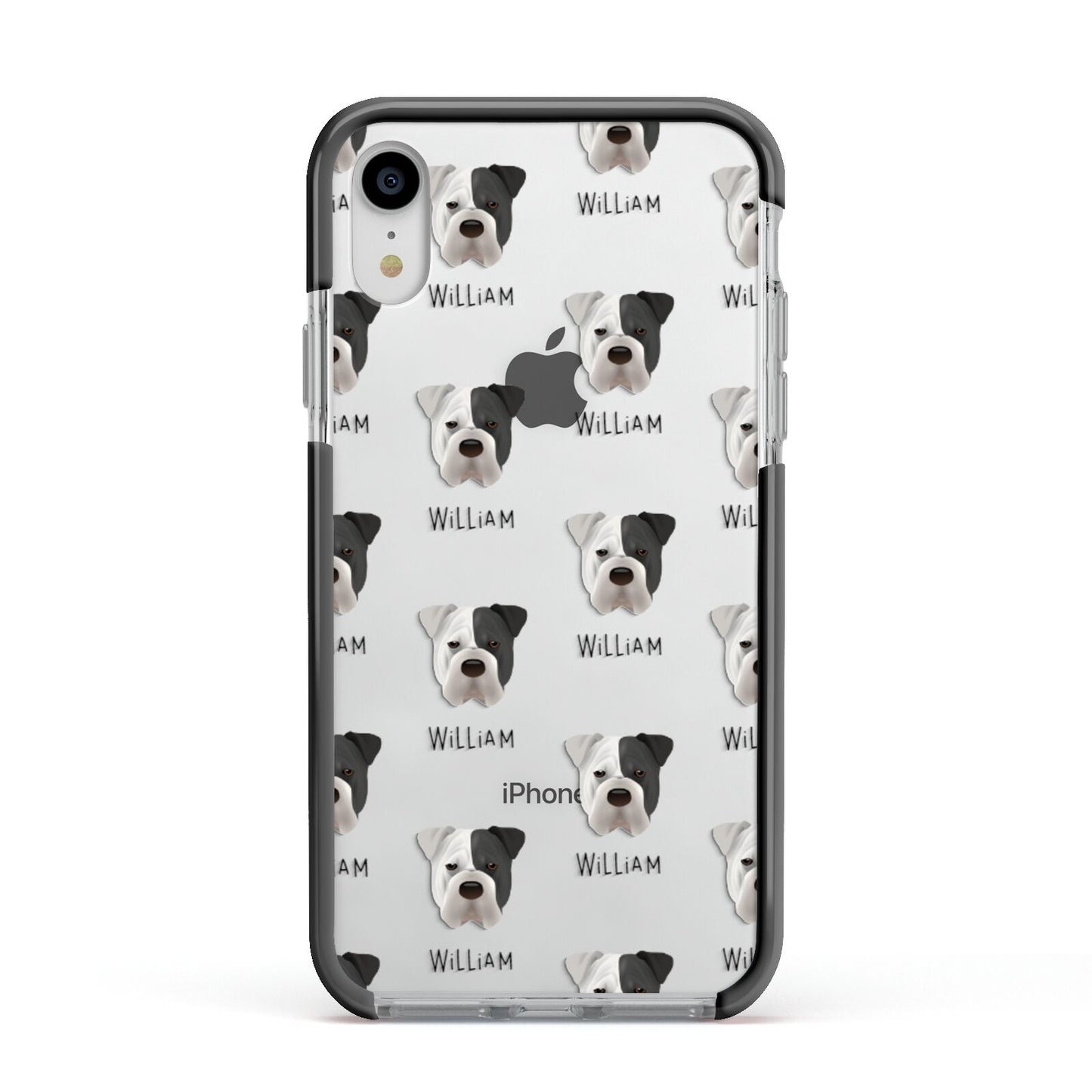 Bull Pei Icon with Name Apple iPhone XR Impact Case Black Edge on Silver Phone