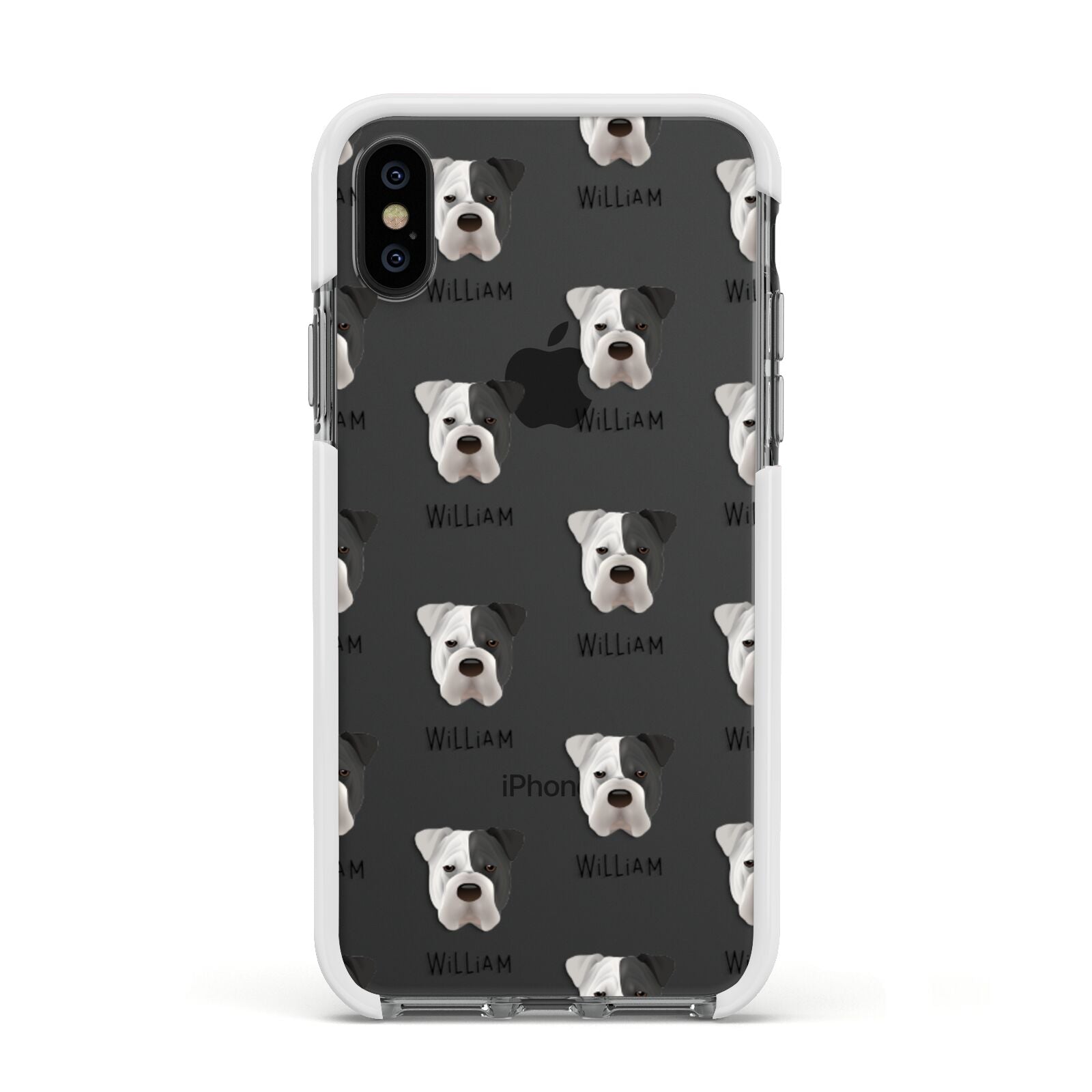 Bull Pei Icon with Name Apple iPhone Xs Impact Case White Edge on Black Phone