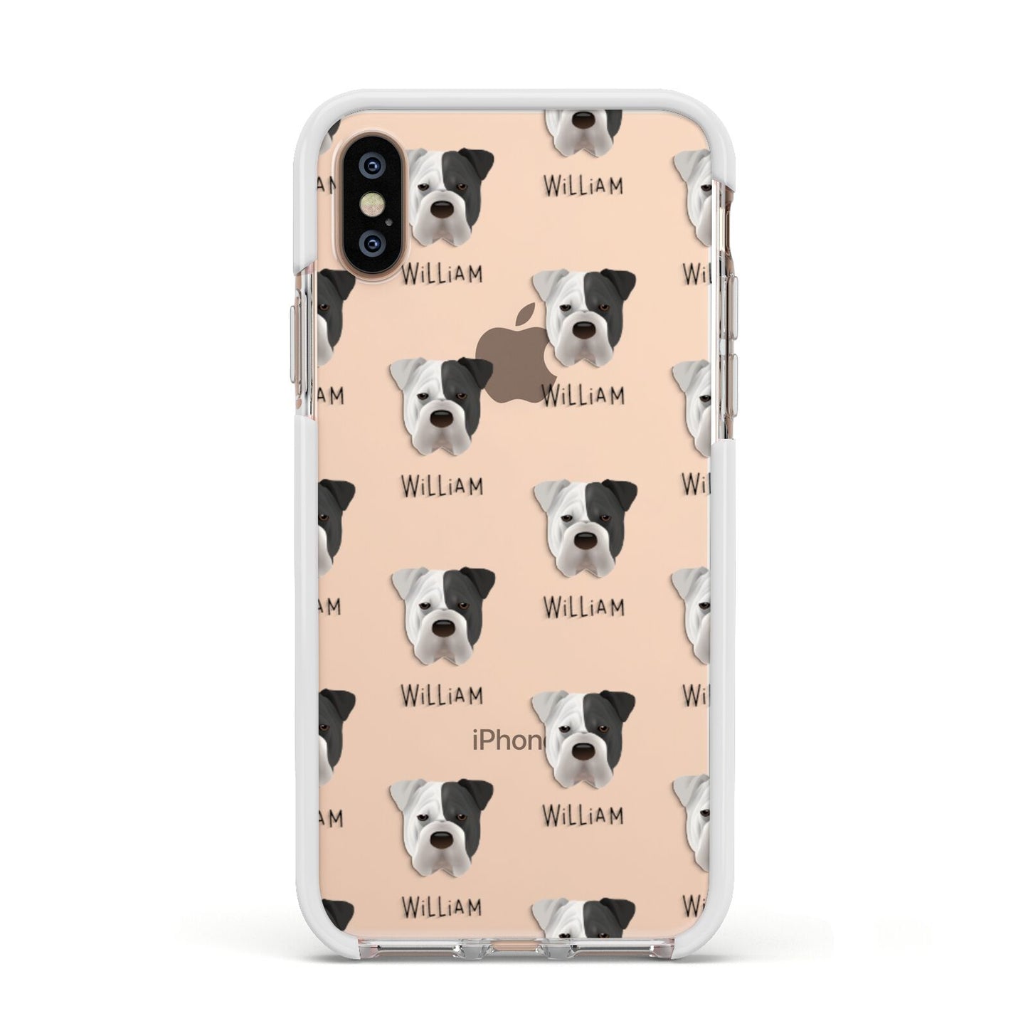 Bull Pei Icon with Name Apple iPhone Xs Impact Case White Edge on Gold Phone