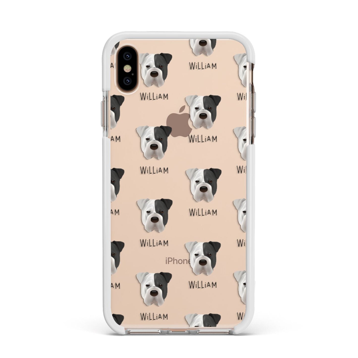 Bull Pei Icon with Name Apple iPhone Xs Max Impact Case White Edge on Gold Phone