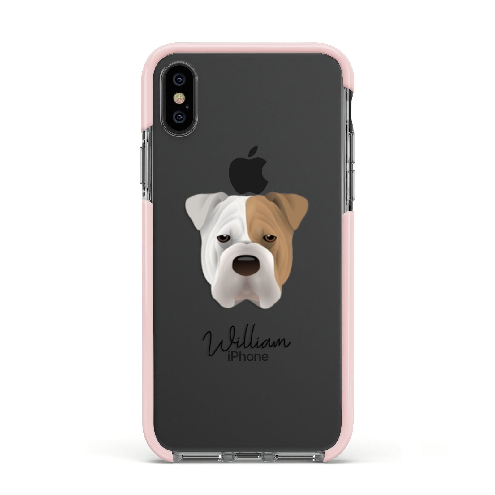 Bull Pei Personalised Apple iPhone Xs Impact Case Pink Edge on Black Phone