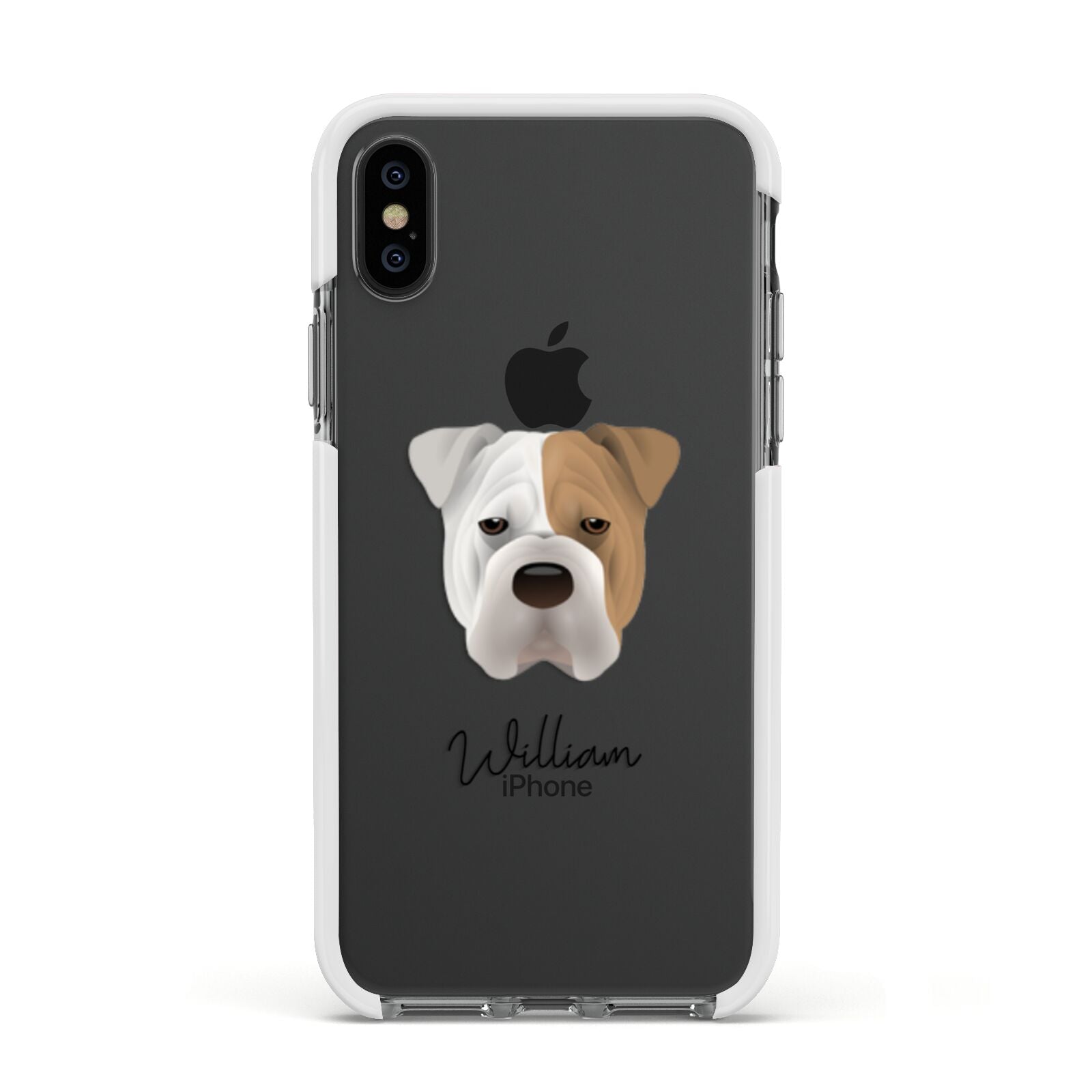 Bull Pei Personalised Apple iPhone Xs Impact Case White Edge on Black Phone