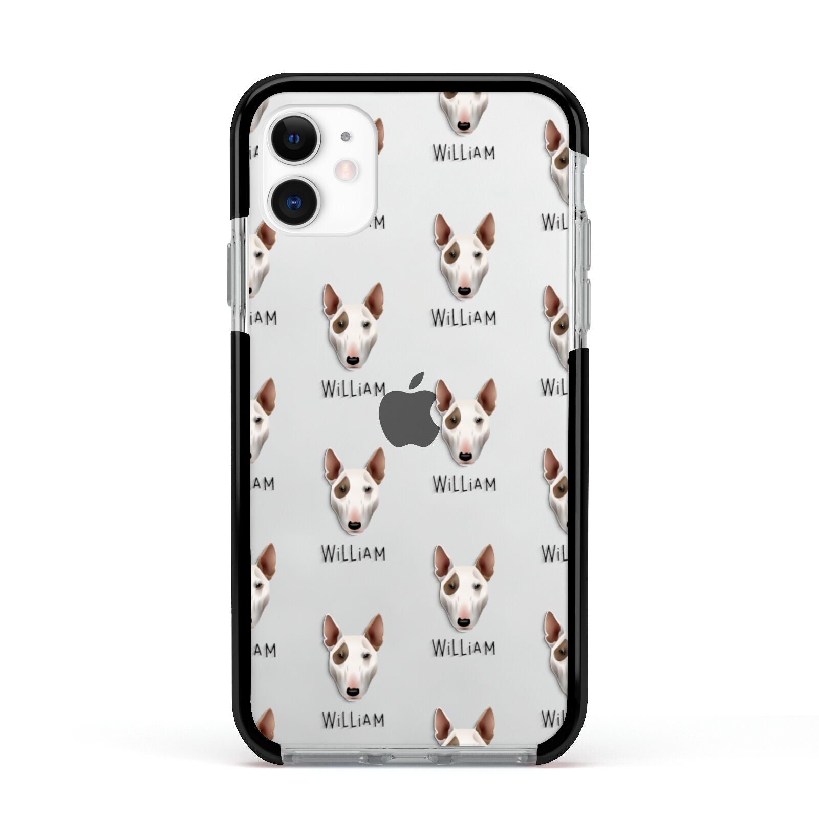 Bull Terrier Icon with Name Apple iPhone 11 in White with Black Impact Case
