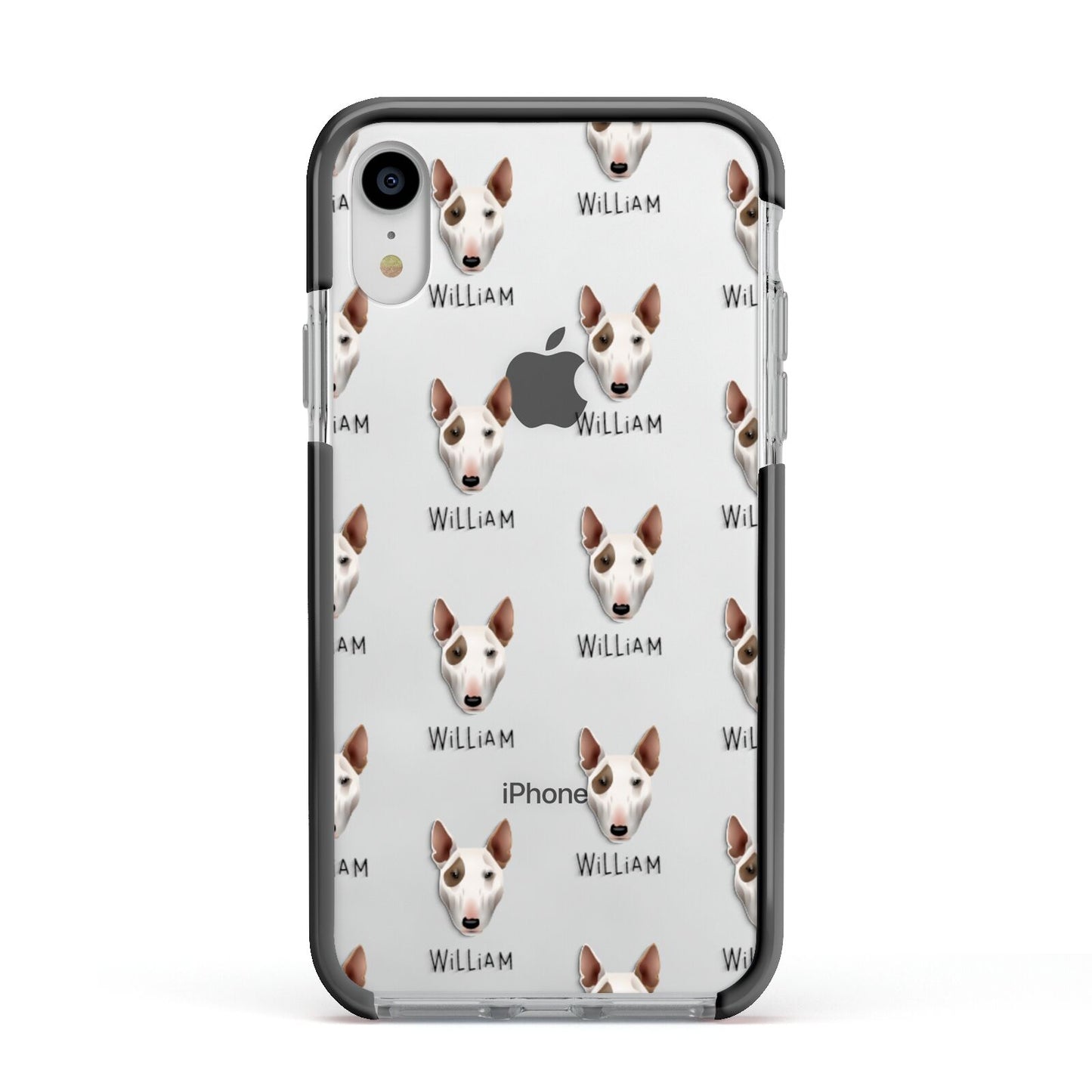 Bull Terrier Icon with Name Apple iPhone XR Impact Case Black Edge on Silver Phone