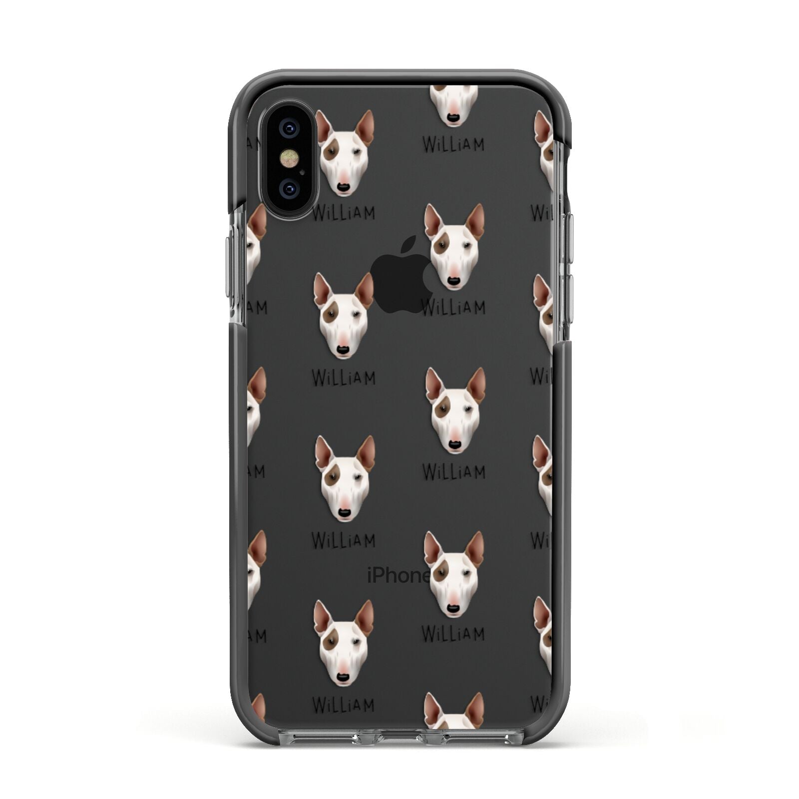 Bull Terrier Icon with Name Apple iPhone Xs Impact Case Black Edge on Black Phone