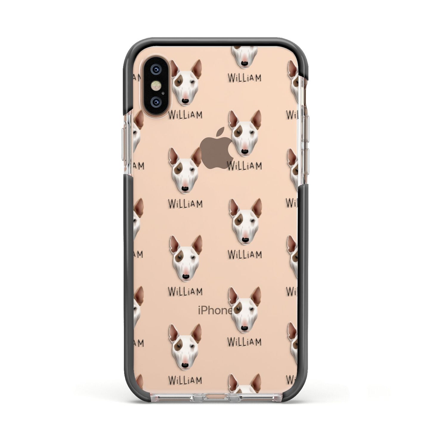 Bull Terrier Icon with Name Apple iPhone Xs Impact Case Black Edge on Gold Phone
