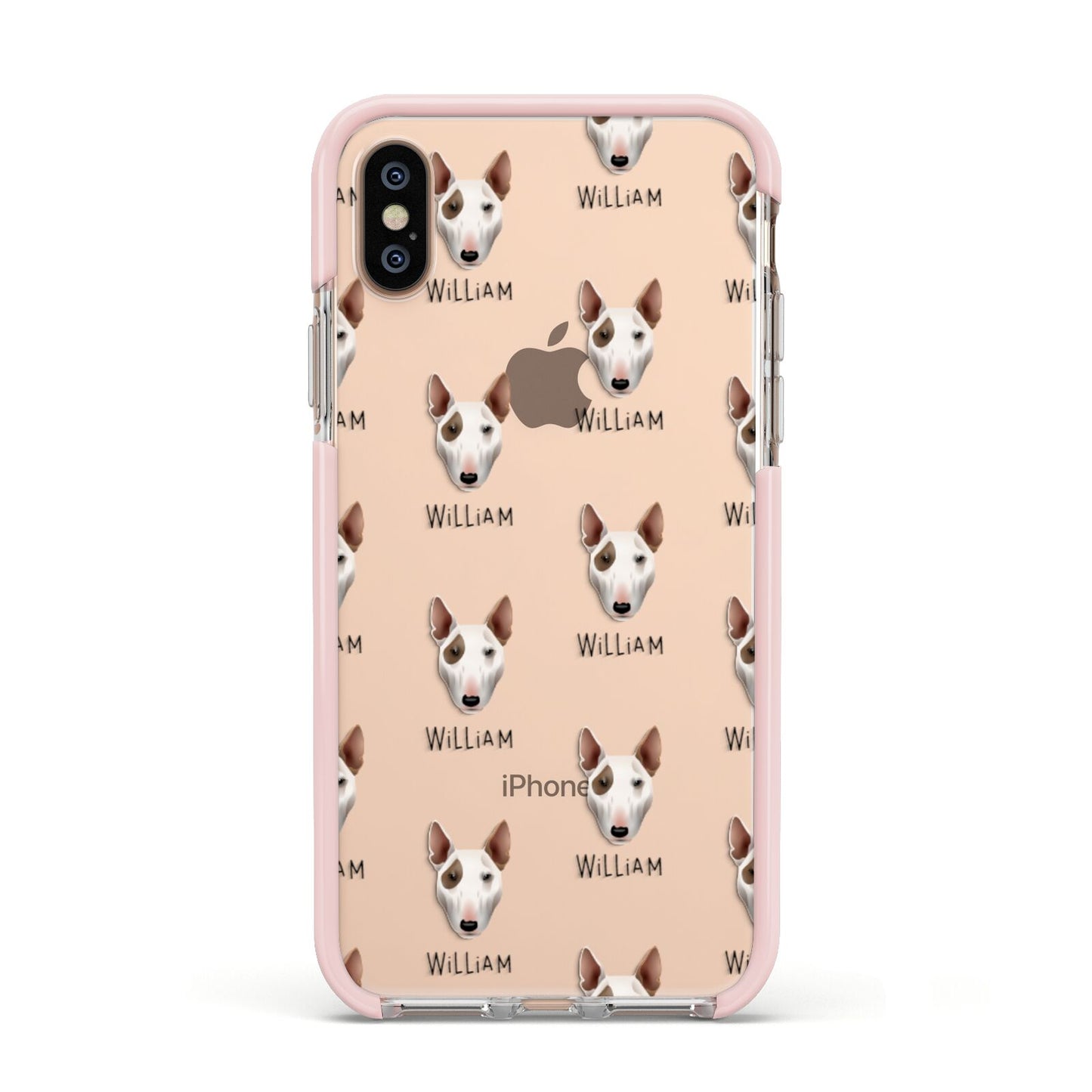 Bull Terrier Icon with Name Apple iPhone Xs Impact Case Pink Edge on Gold Phone