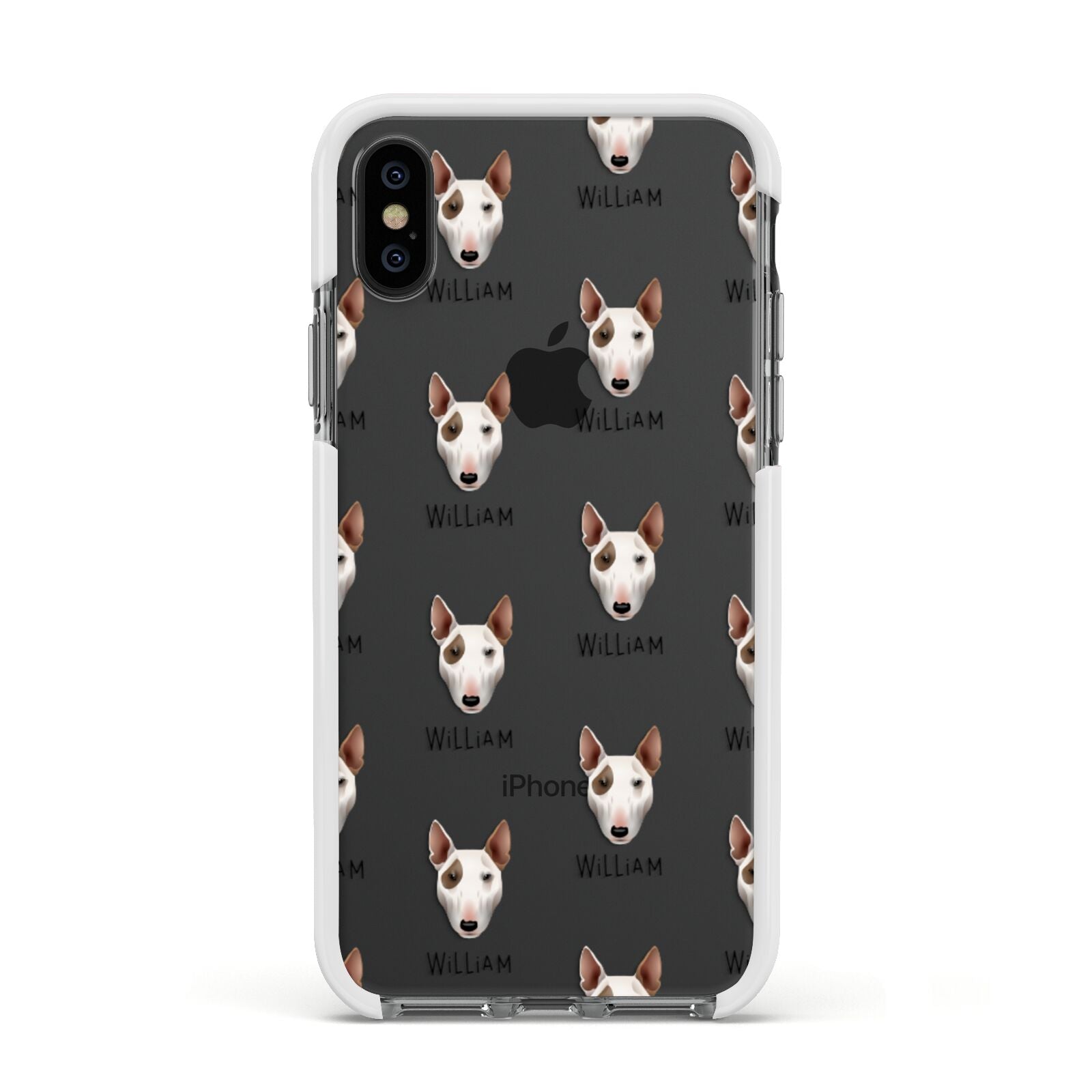 Bull Terrier Icon with Name Apple iPhone Xs Impact Case White Edge on Black Phone