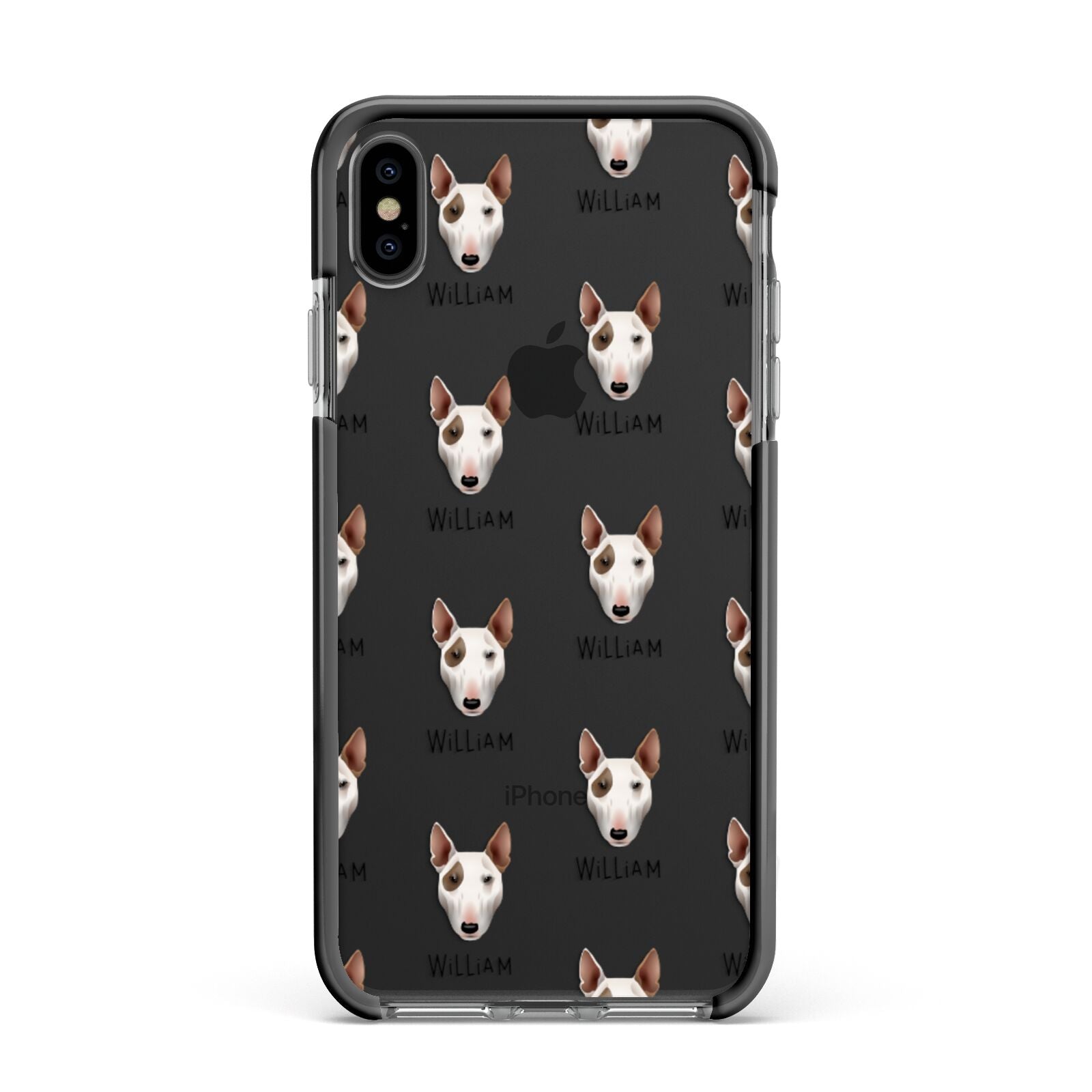 Bull Terrier Icon with Name Apple iPhone Xs Max Impact Case Black Edge on Black Phone