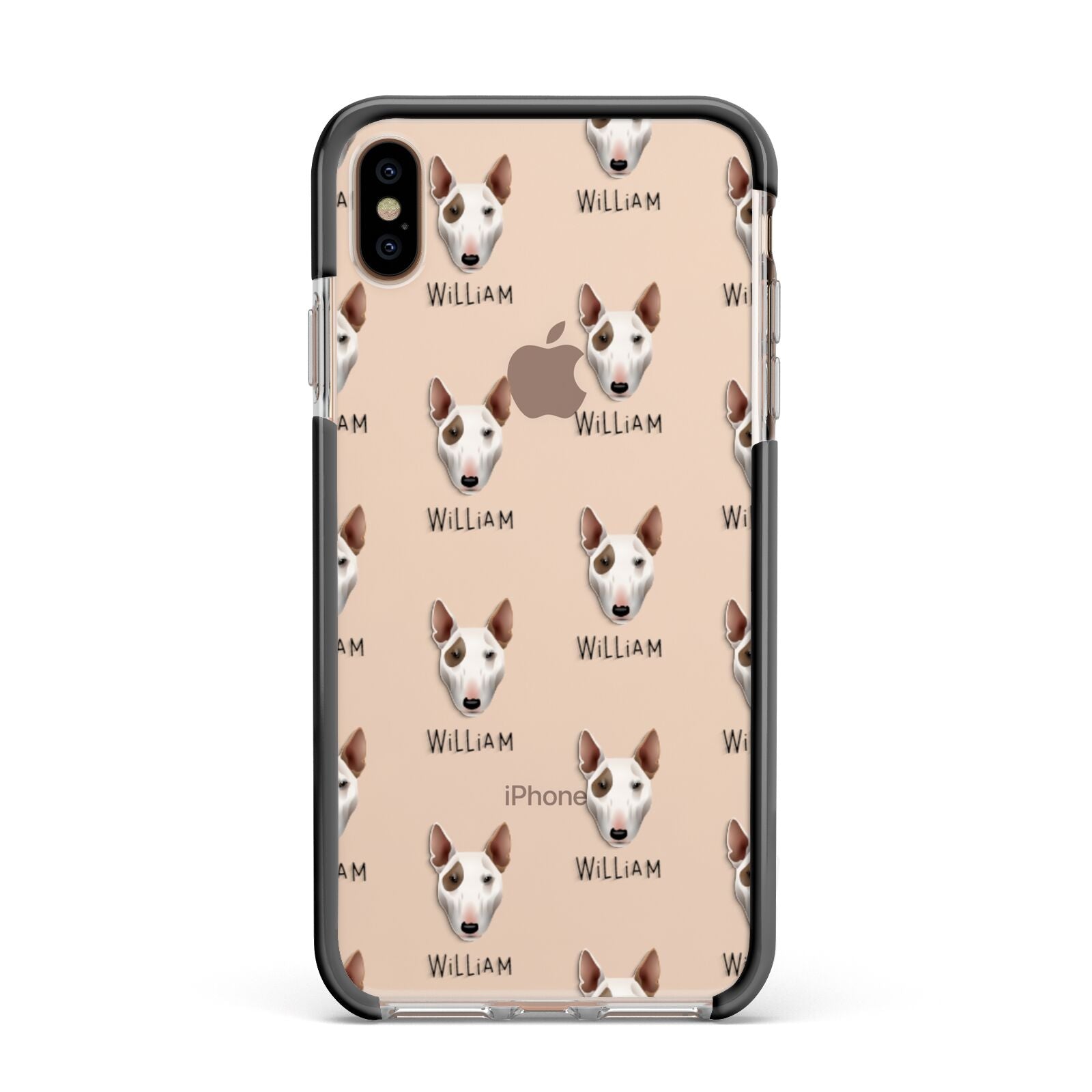 Bull Terrier Icon with Name Apple iPhone Xs Max Impact Case Black Edge on Gold Phone