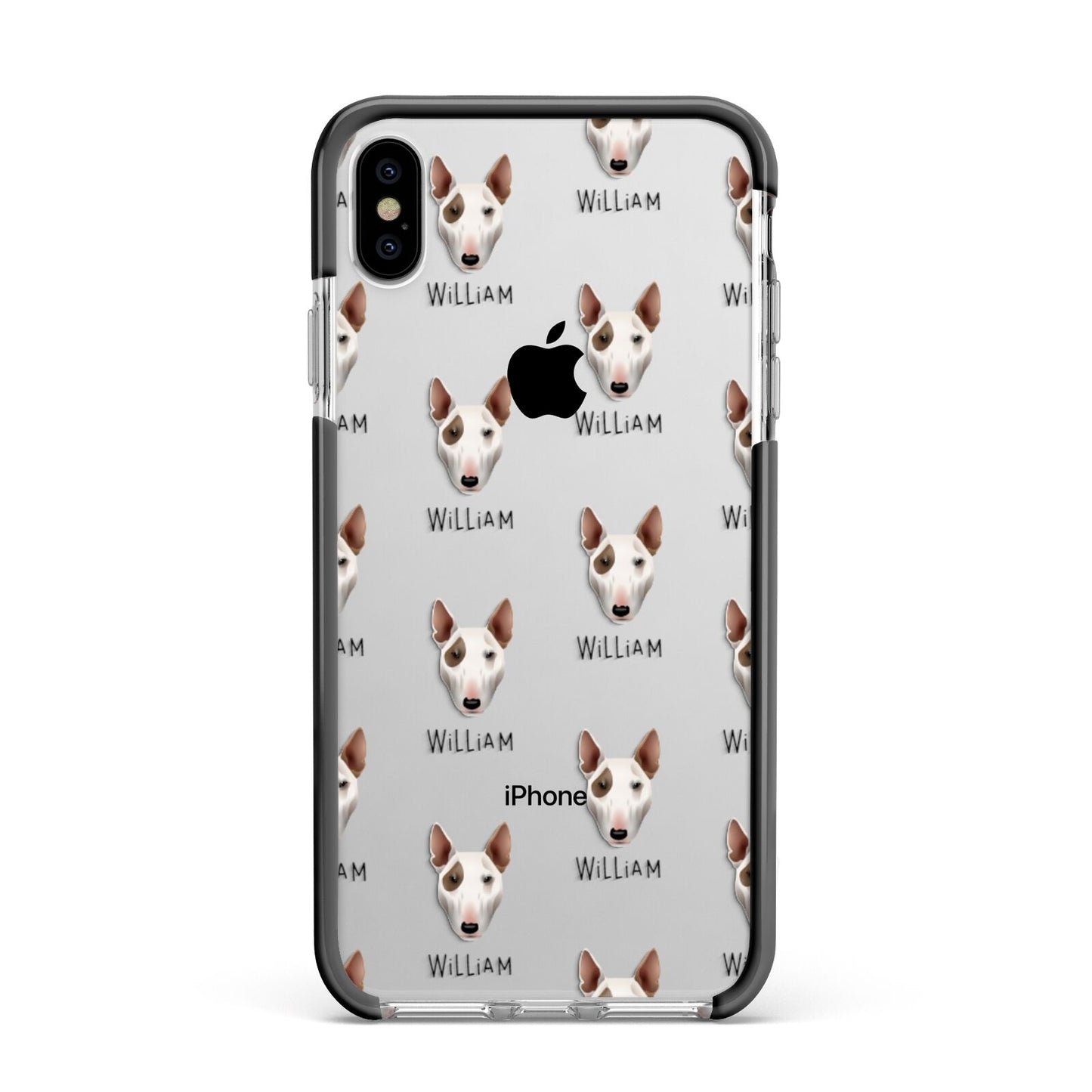 Bull Terrier Icon with Name Apple iPhone Xs Max Impact Case Black Edge on Silver Phone