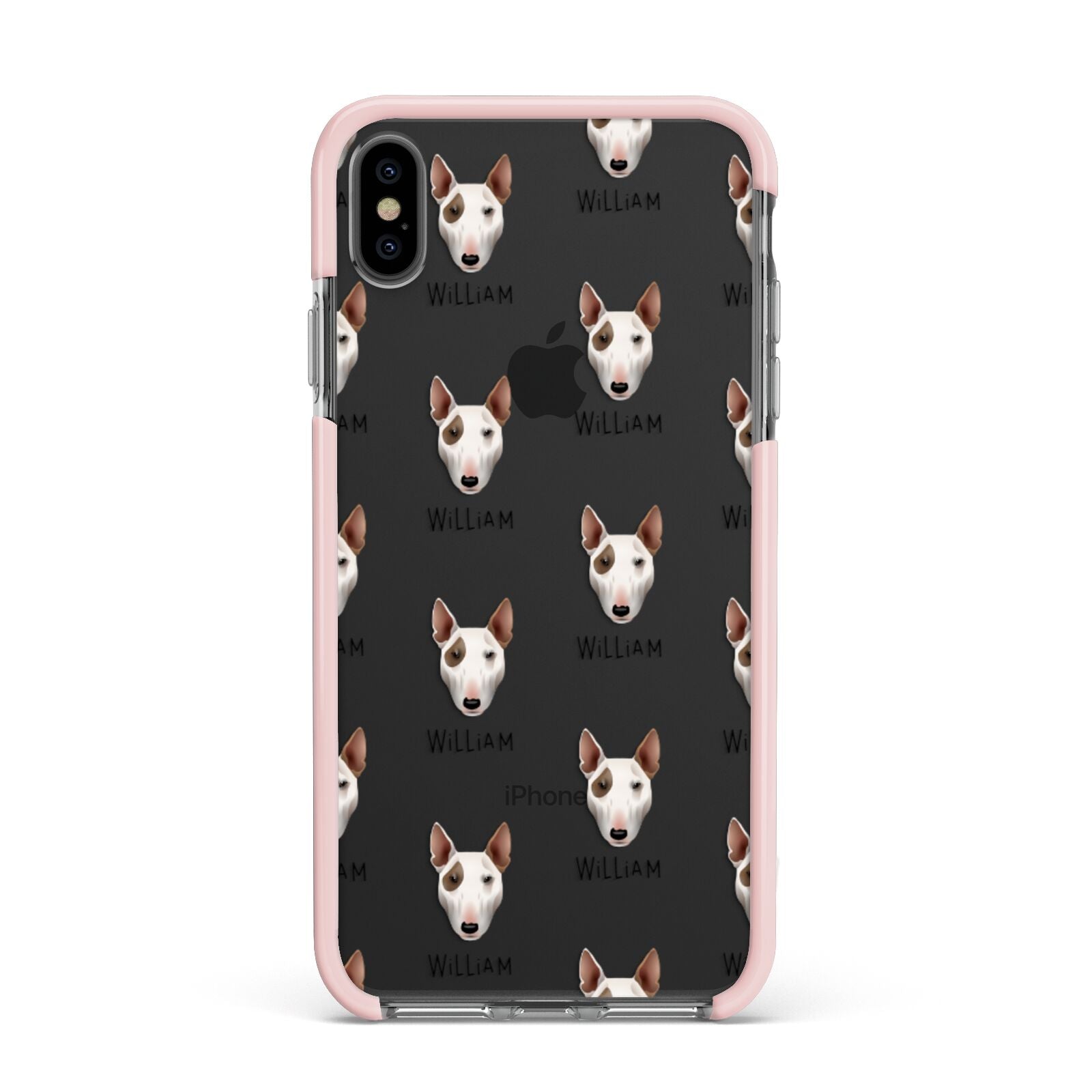 Bull Terrier Icon with Name Apple iPhone Xs Max Impact Case Pink Edge on Black Phone