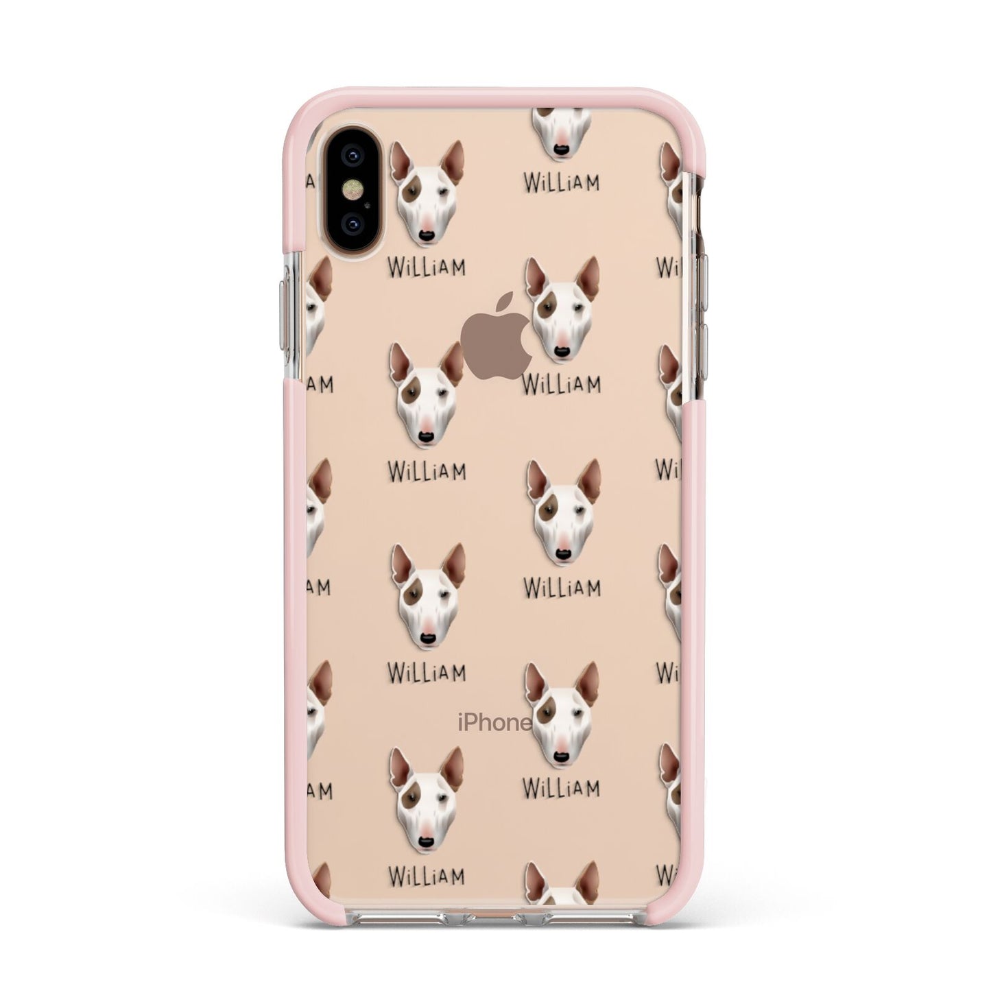 Bull Terrier Icon with Name Apple iPhone Xs Max Impact Case Pink Edge on Gold Phone