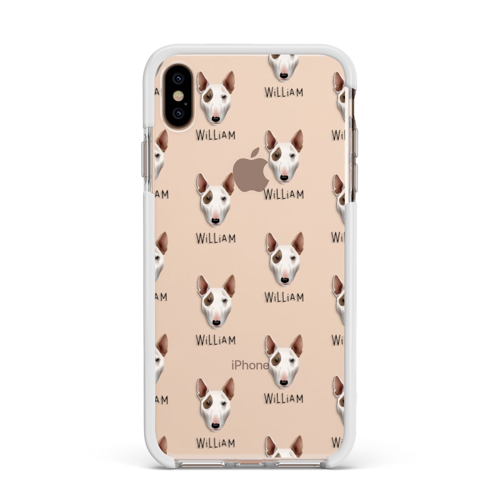 Bull Terrier Icon with Name Apple iPhone Xs Max Impact Case White Edge on Gold Phone