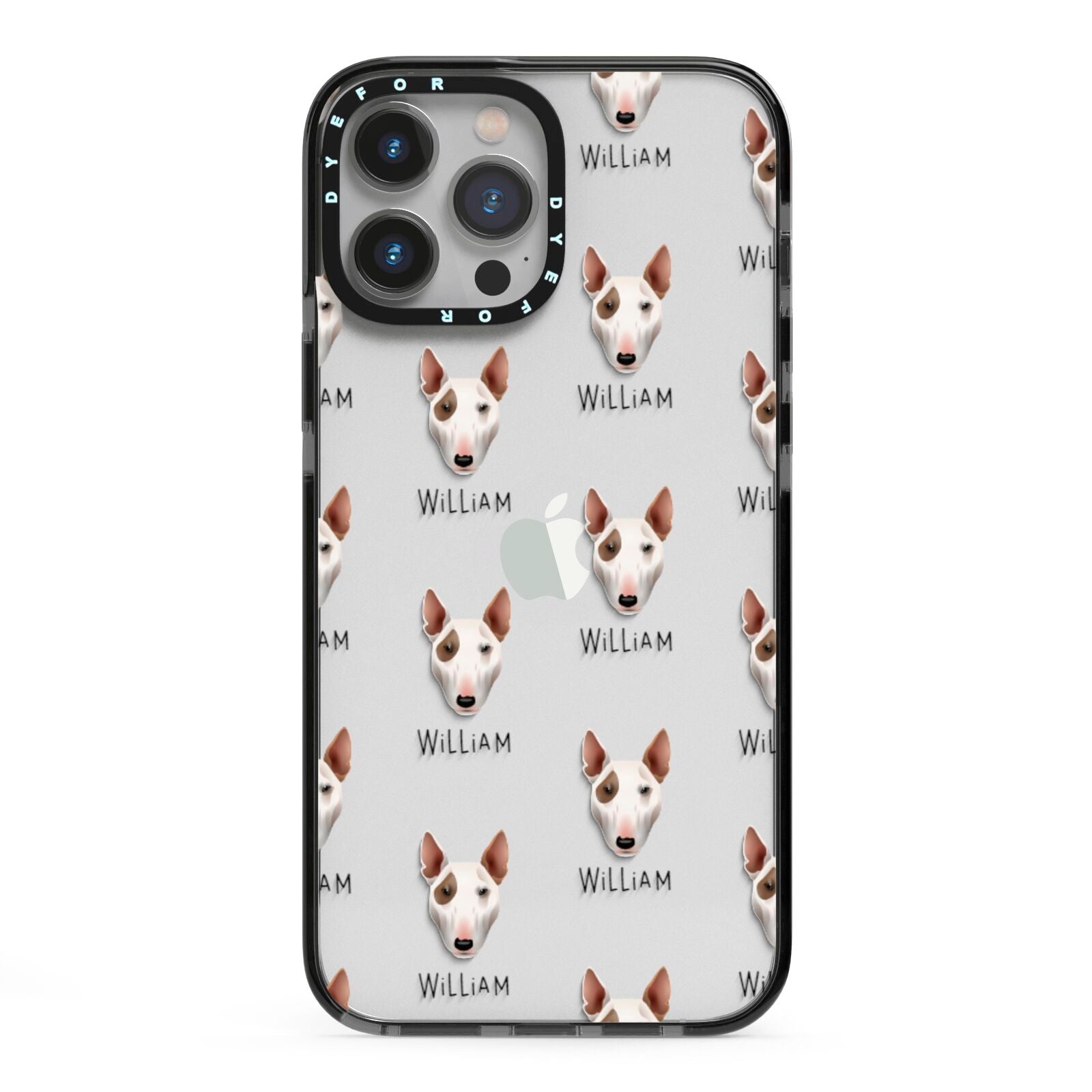 Bull Terrier Icon with Name iPhone 13 Pro Max Black Impact Case on Silver phone