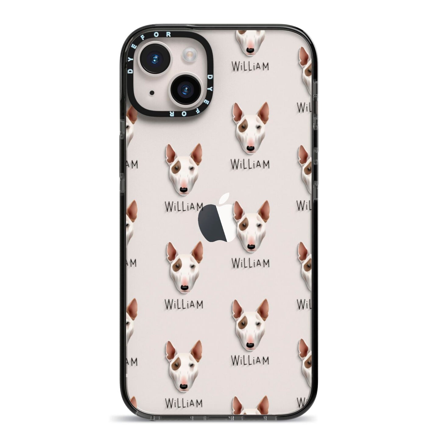 Bull Terrier Icon with Name iPhone 14 Plus Black Impact Case on Silver phone