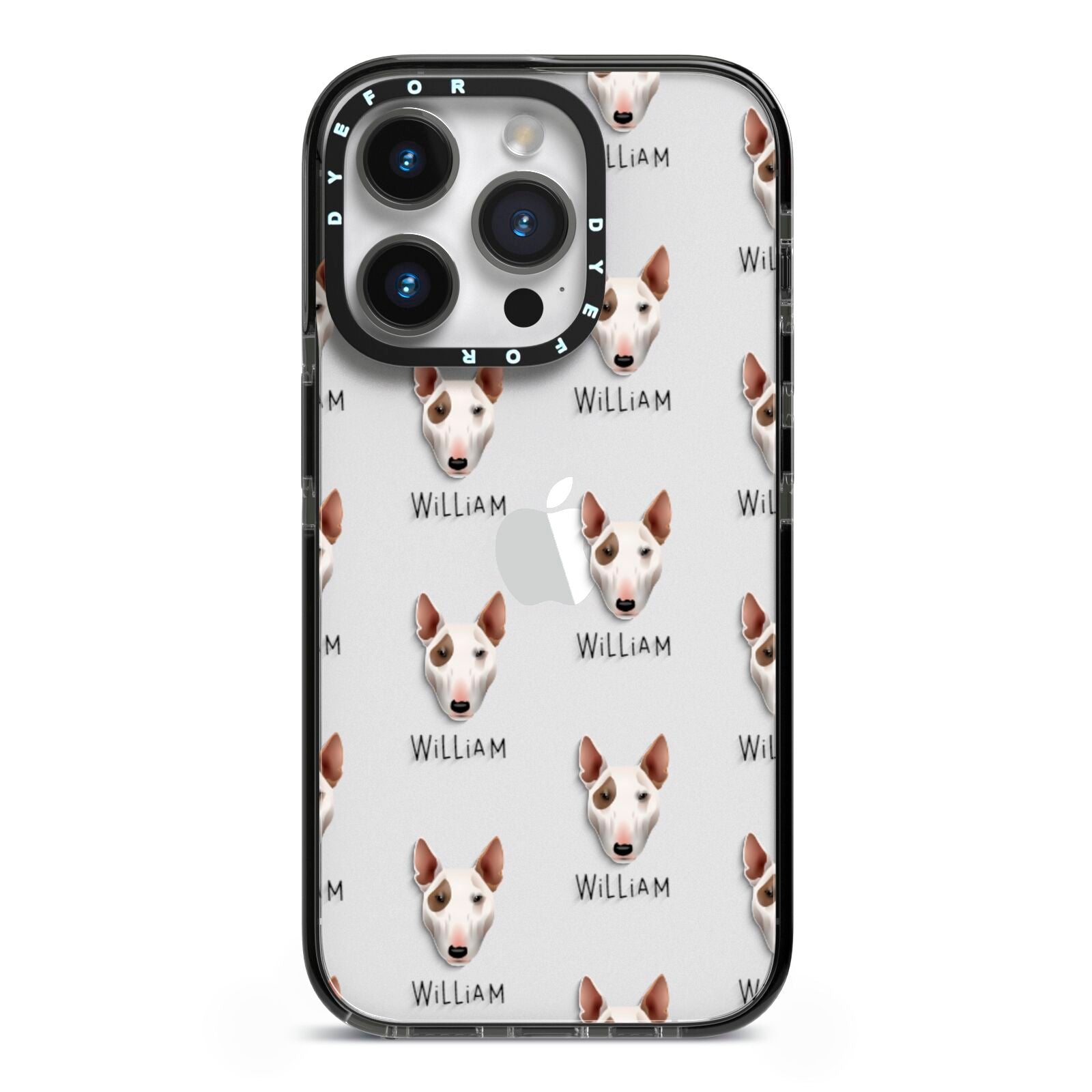 Bull Terrier Icon with Name iPhone 14 Pro Black Impact Case on Silver phone