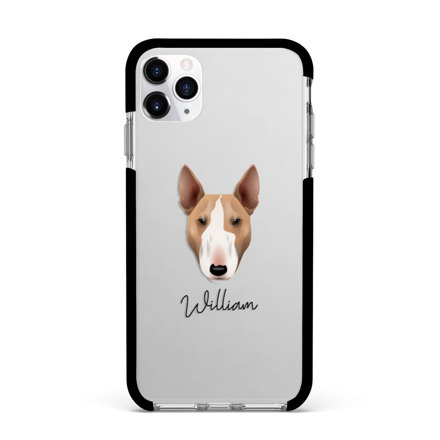 Bull Terrier Personalised Apple iPhone 11 Pro Max in Silver with Black Impact Case