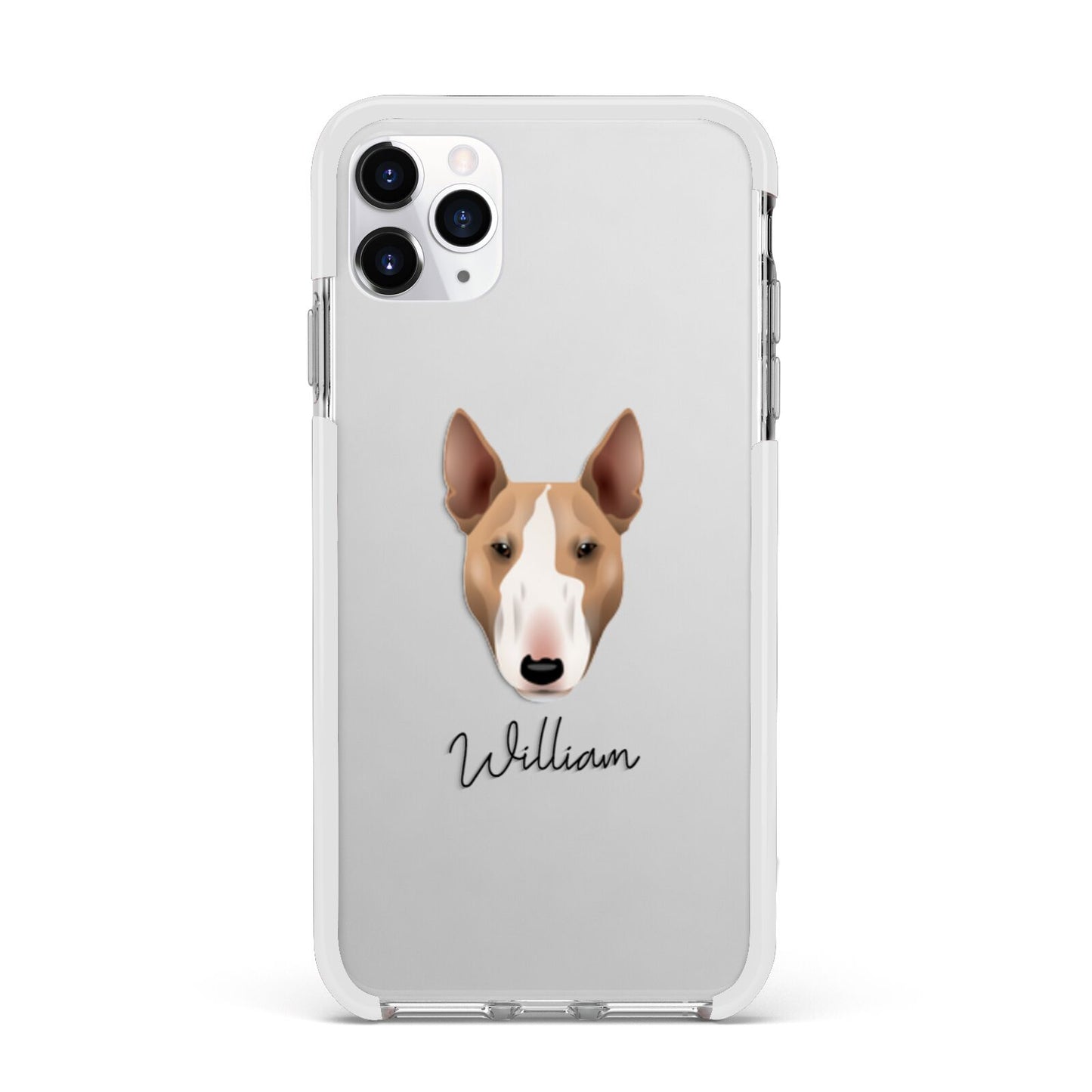 Bull Terrier Personalised Apple iPhone 11 Pro Max in Silver with White Impact Case