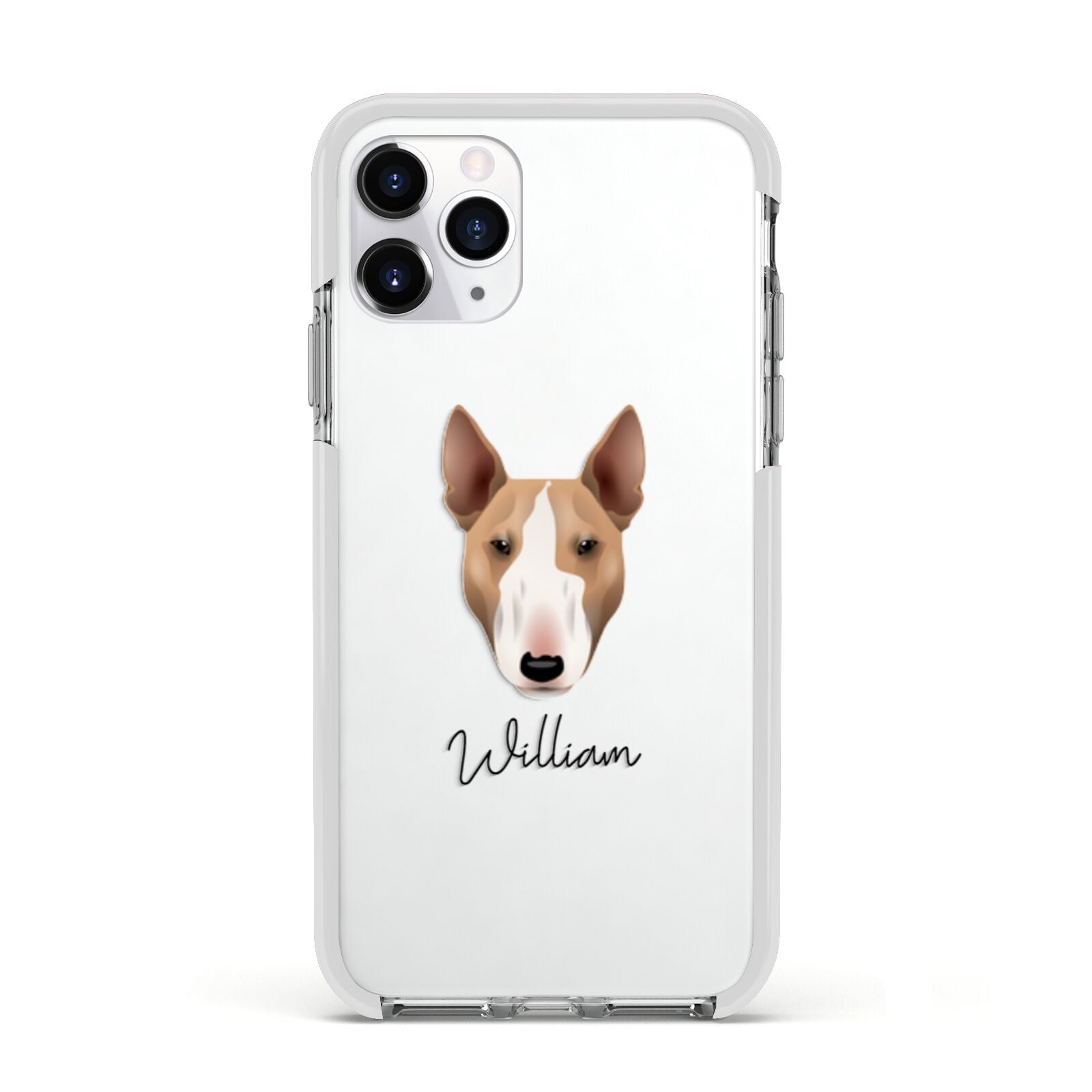 Bull Terrier Personalised Apple iPhone 11 Pro in Silver with White Impact Case