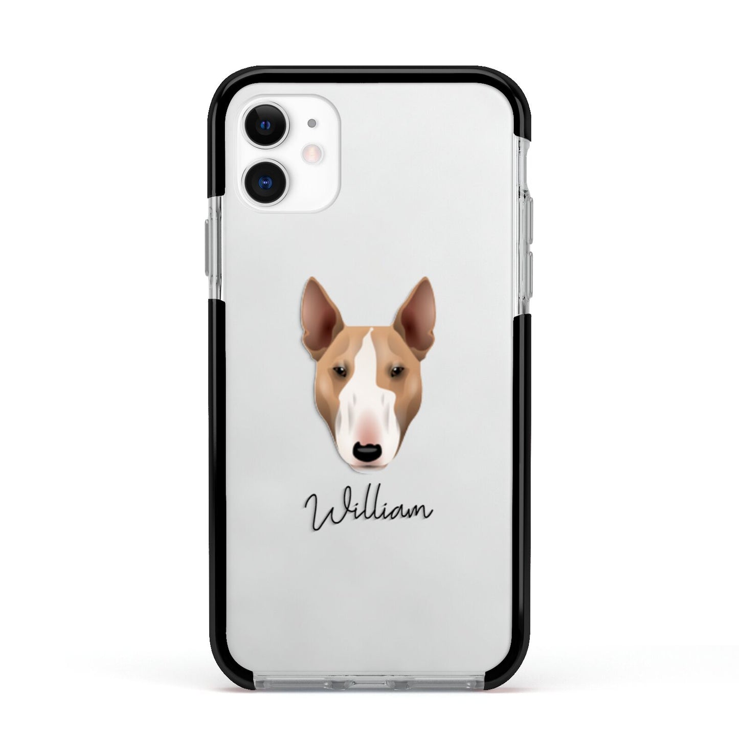 Bull Terrier Personalised Apple iPhone 11 in White with Black Impact Case
