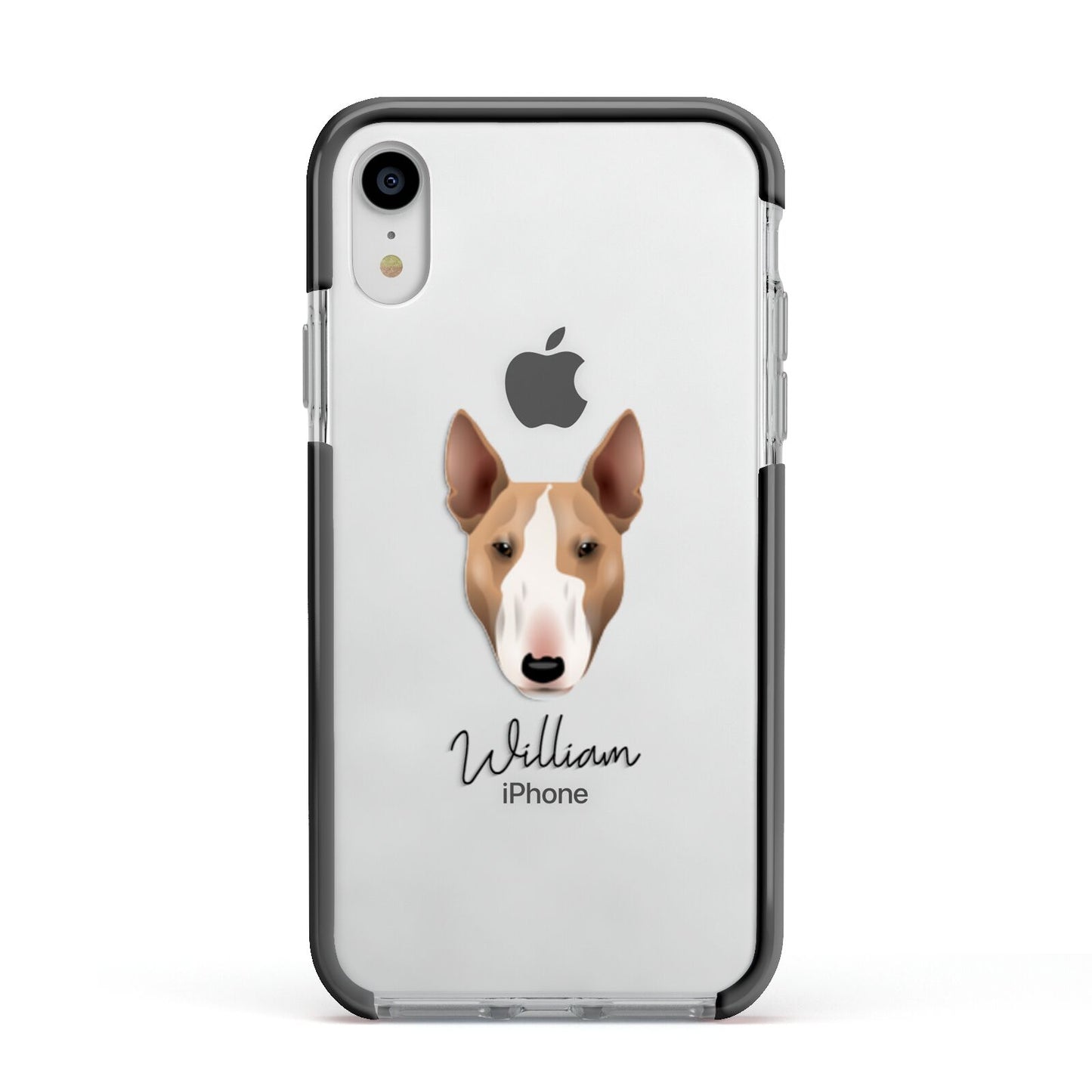 Bull Terrier Personalised Apple iPhone XR Impact Case Black Edge on Silver Phone