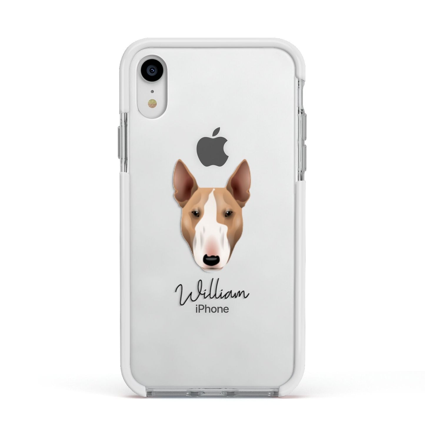Bull Terrier Personalised Apple iPhone XR Impact Case White Edge on Silver Phone
