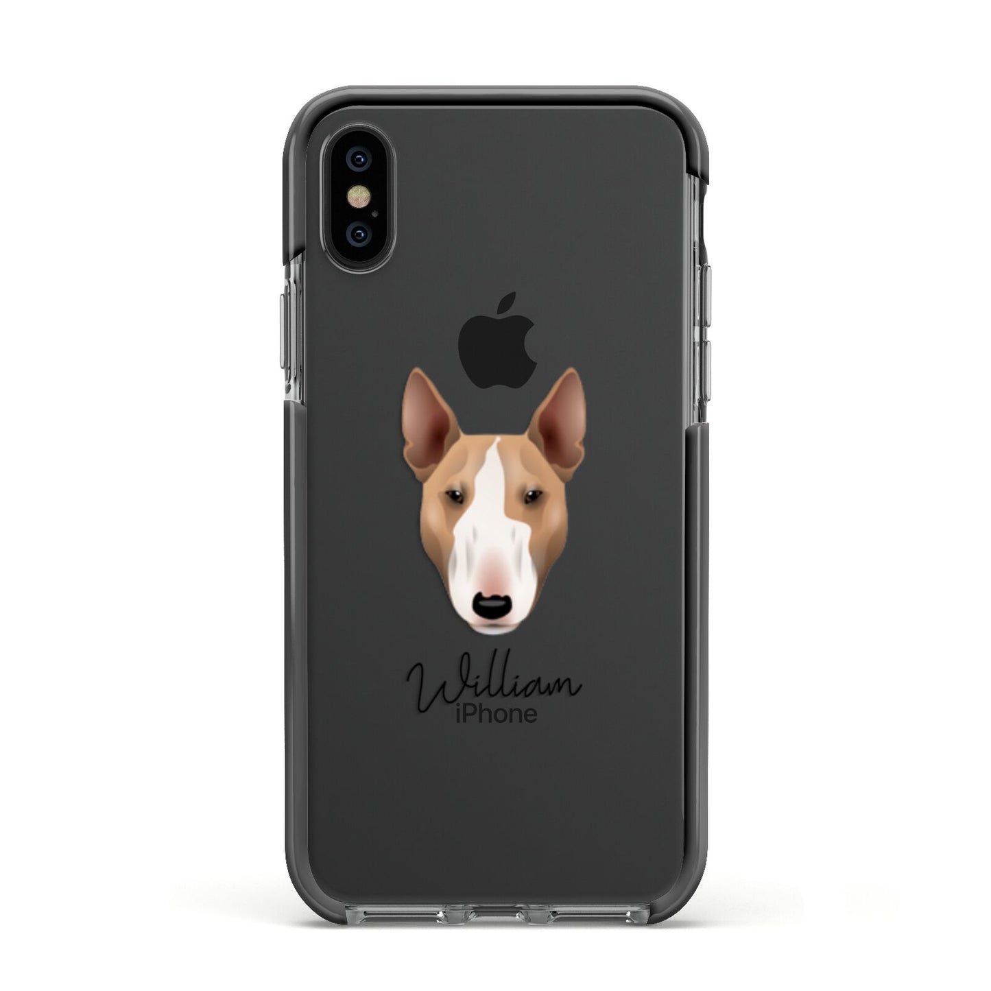 Bull Terrier Personalised Apple iPhone Xs Impact Case Black Edge on Black Phone