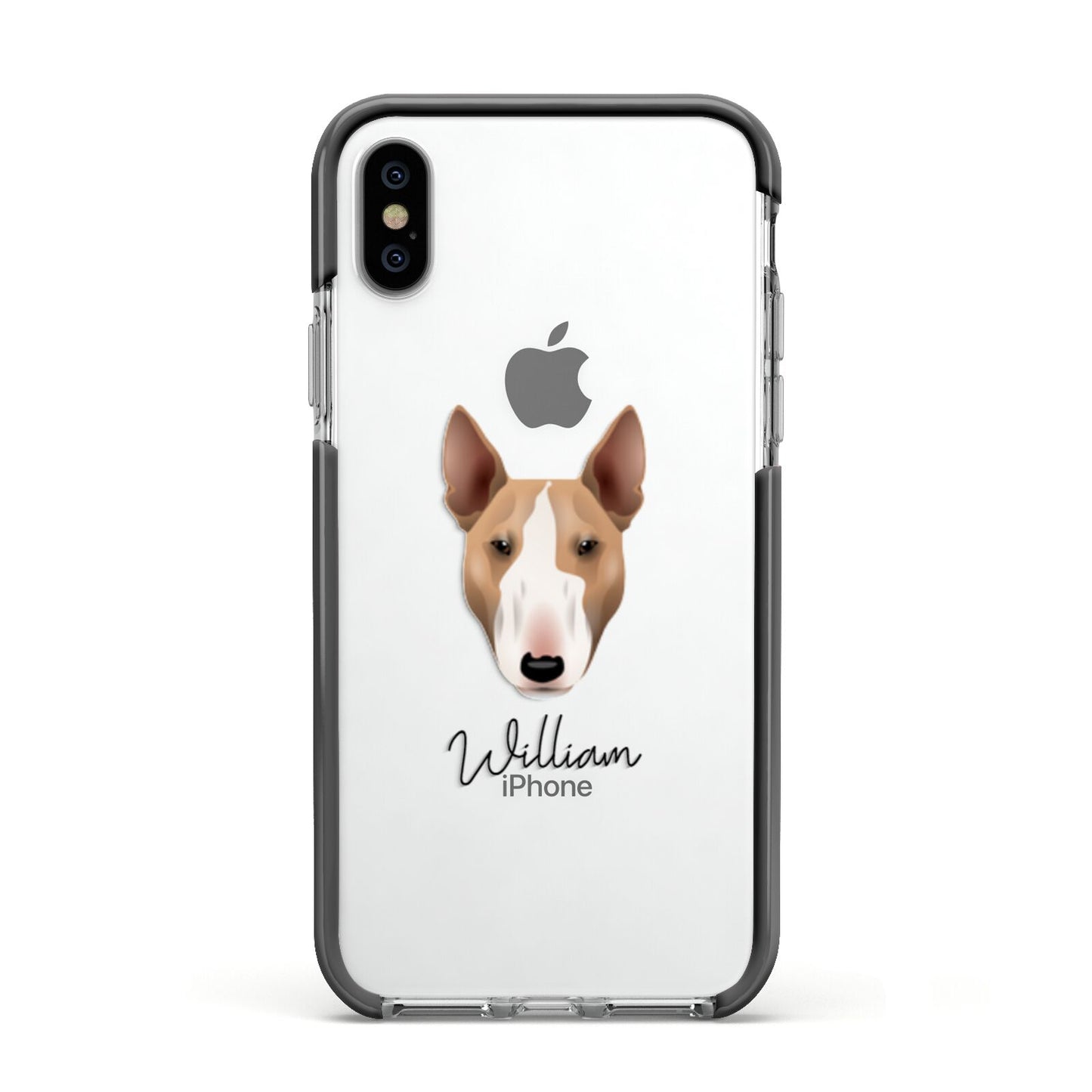 Bull Terrier Personalised Apple iPhone Xs Impact Case Black Edge on Silver Phone