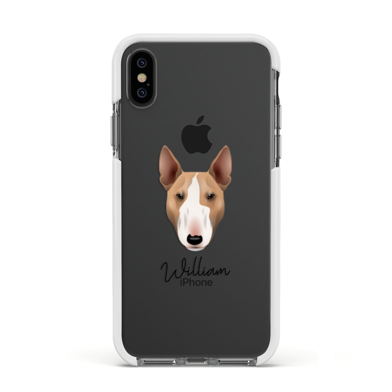 Bull Terrier Personalised Apple iPhone Xs Impact Case White Edge on Black Phone