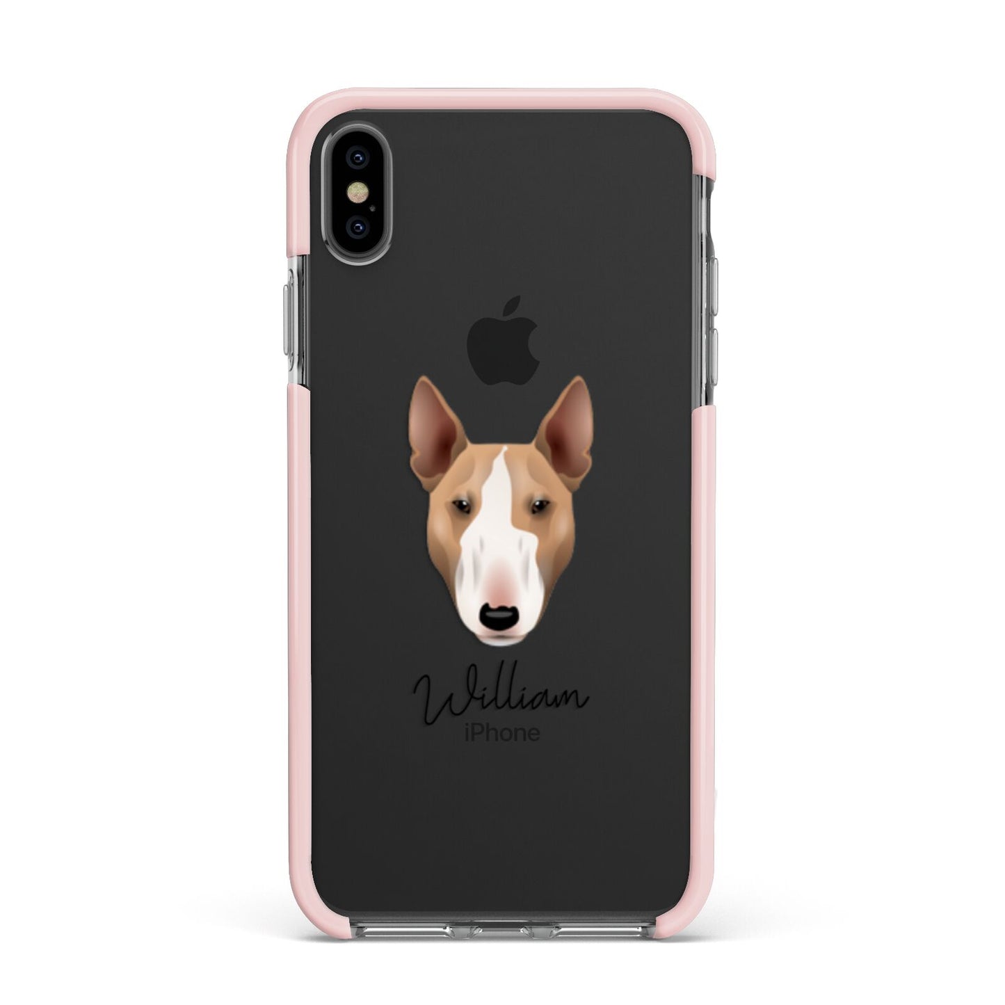 Bull Terrier Personalised Apple iPhone Xs Max Impact Case Pink Edge on Black Phone