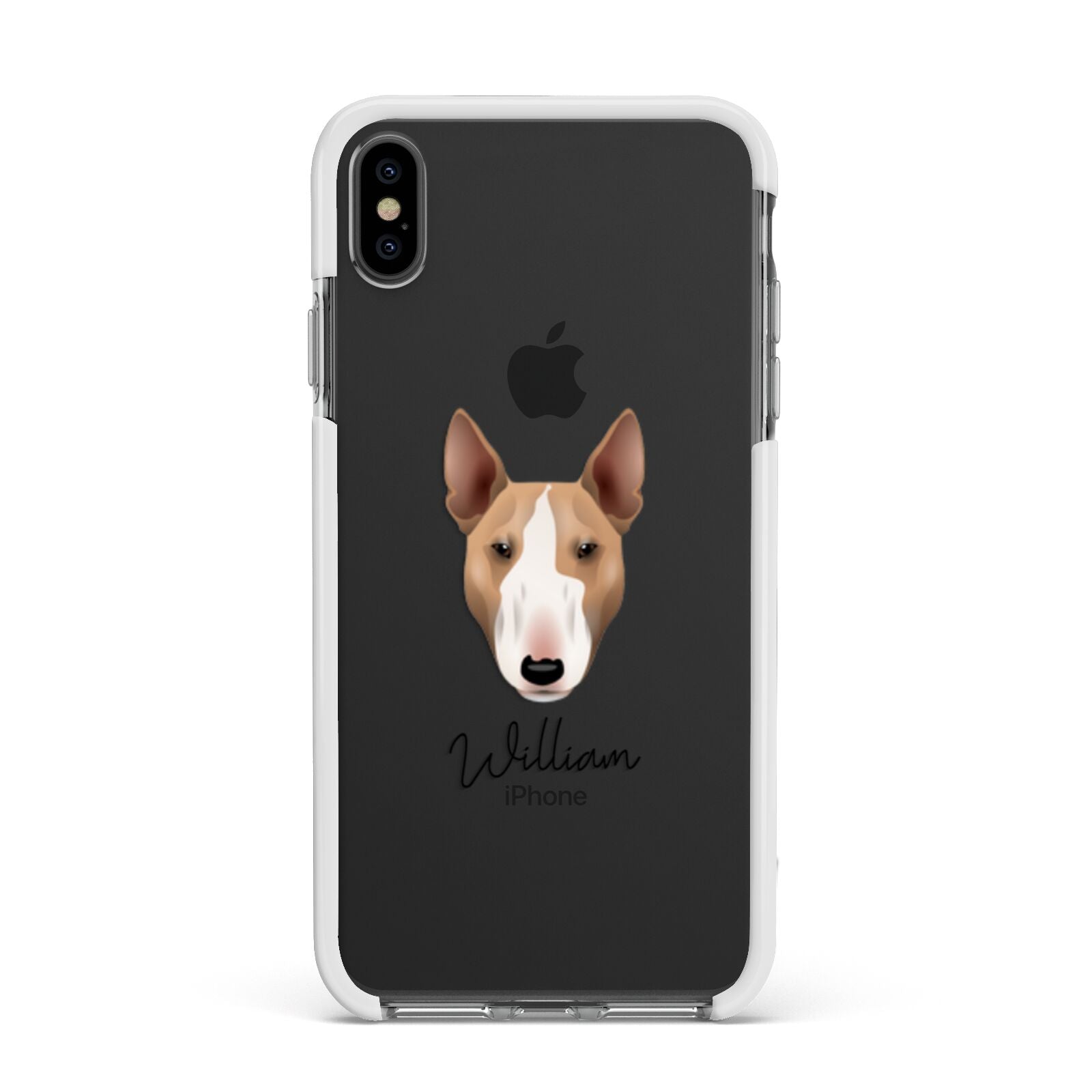 Bull Terrier Personalised Apple iPhone Xs Max Impact Case White Edge on Black Phone