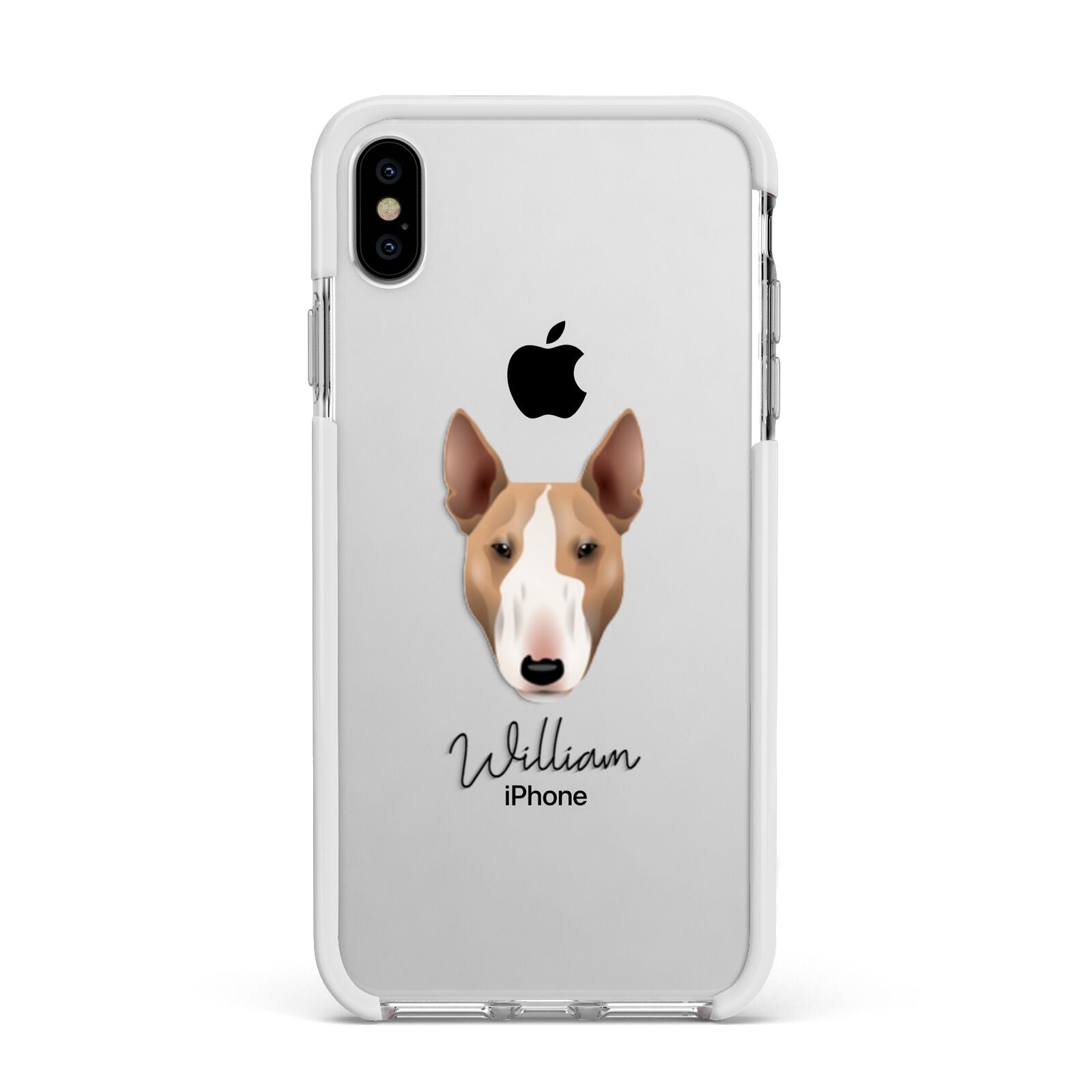 Bull Terrier Personalised Apple iPhone Xs Max Impact Case White Edge on Silver Phone