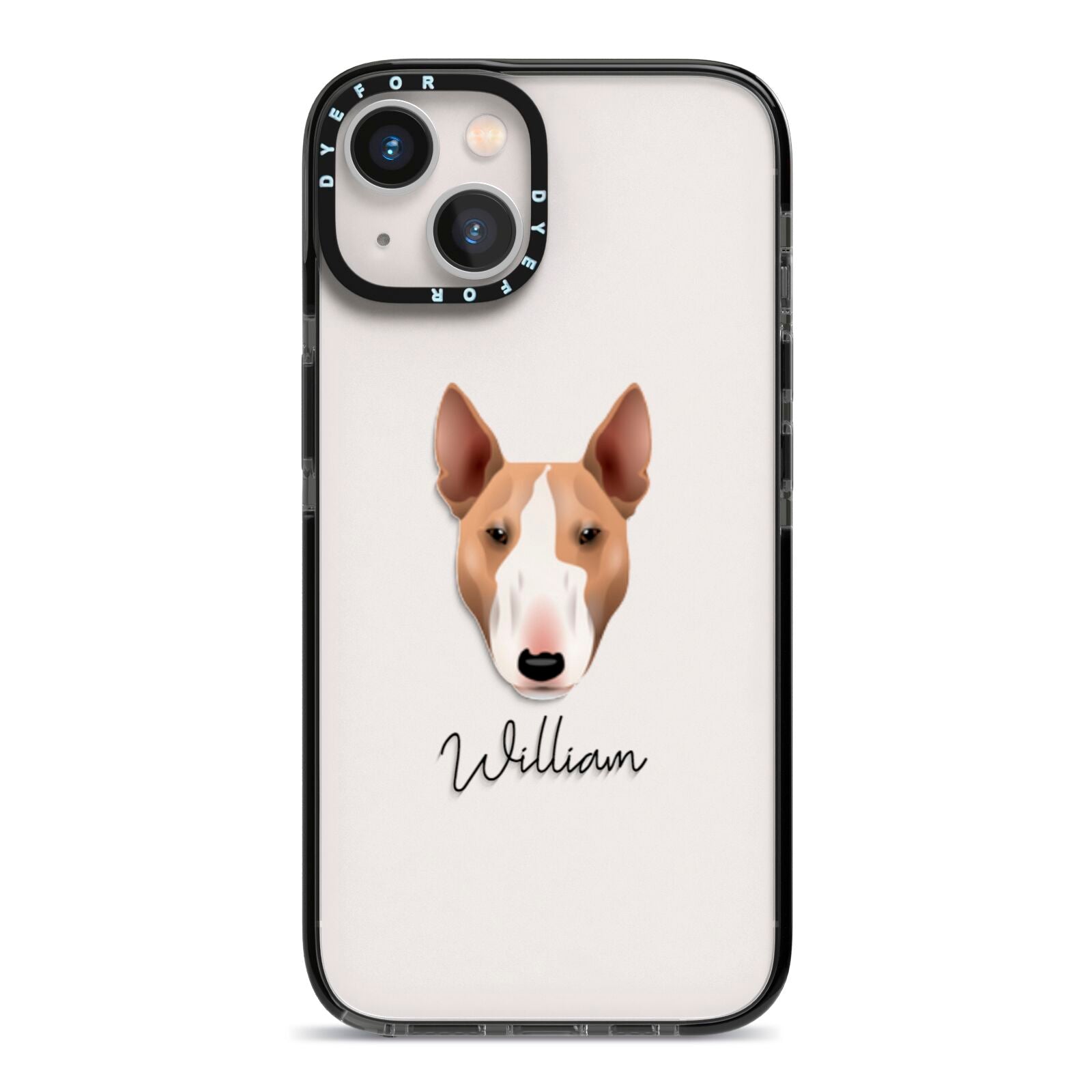 Bull Terrier Personalised iPhone 13 Black Impact Case on Silver phone
