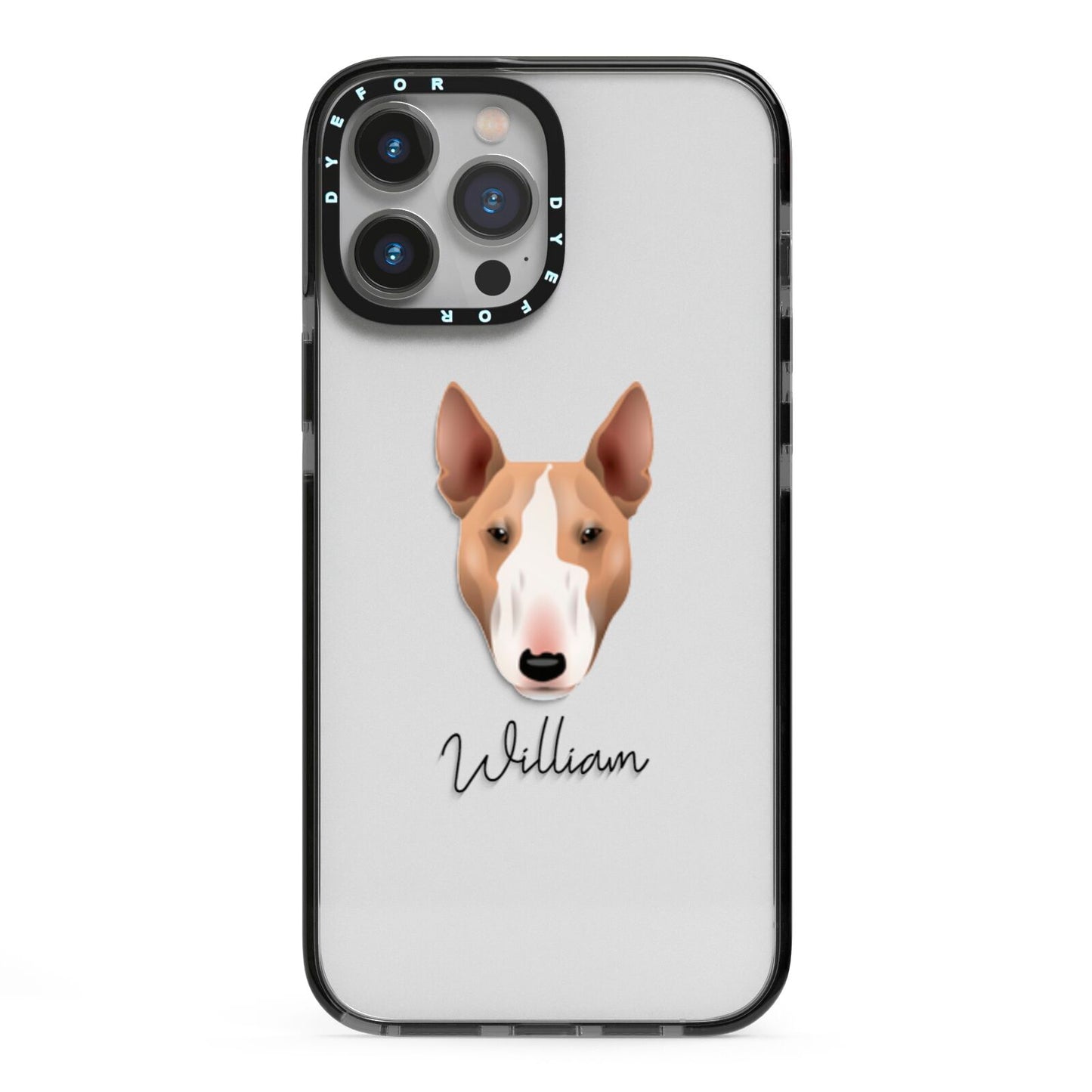 Bull Terrier Personalised iPhone 13 Pro Max Black Impact Case on Silver phone