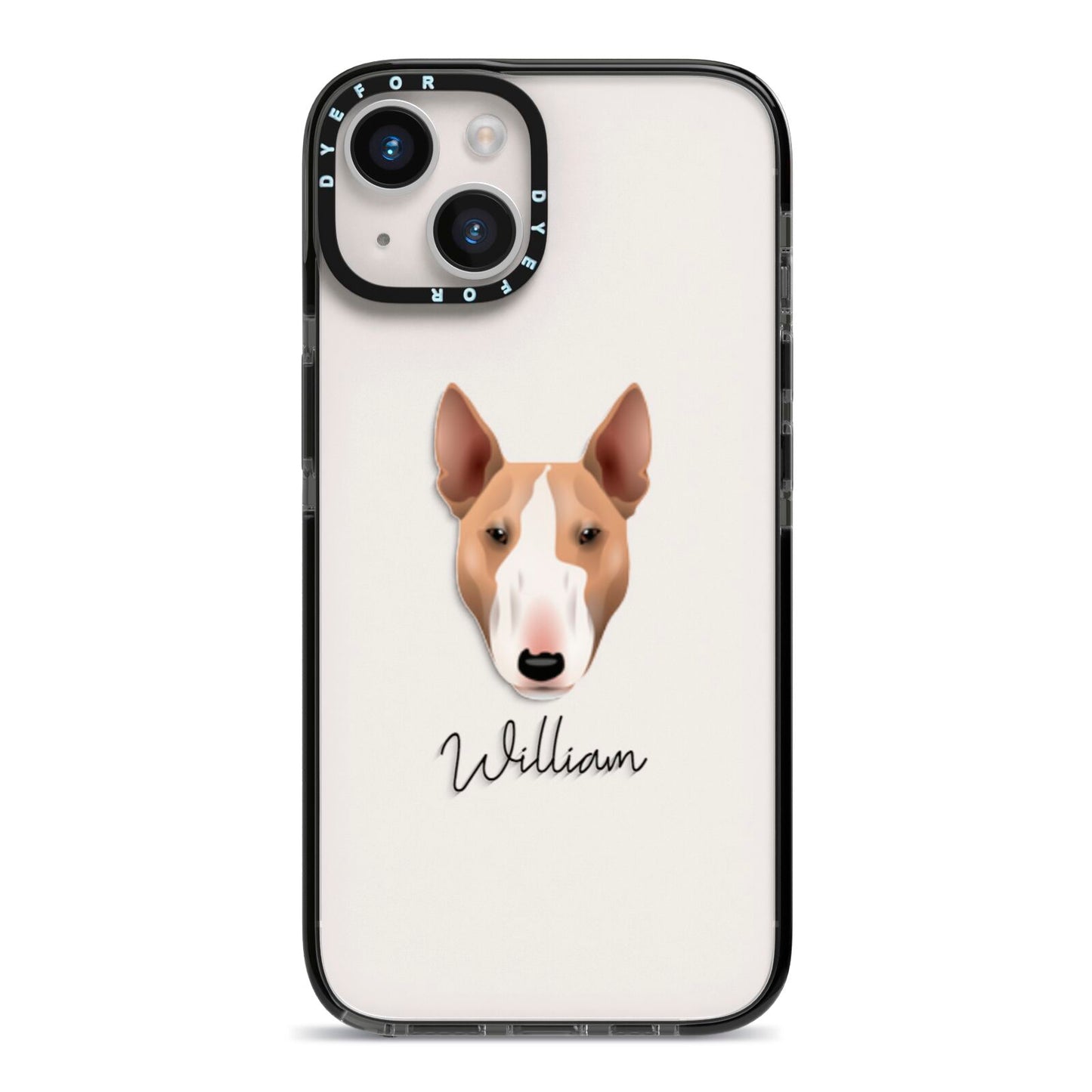 Bull Terrier Personalised iPhone 14 Black Impact Case on Silver phone